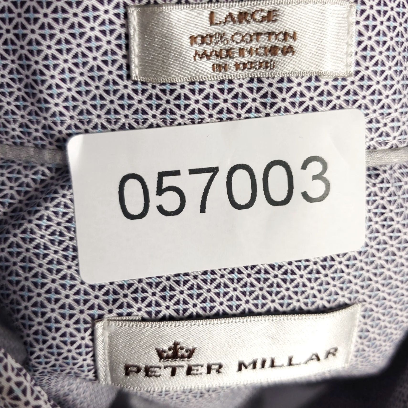 Peter Millar VINTAGE Peter Millar Shirt Mens Large Blue Geometric Button-Up Long Sleeve Business Casual Formal Dress Wear Size US L / EU 52-54 / 3 - 7 Thumbnail