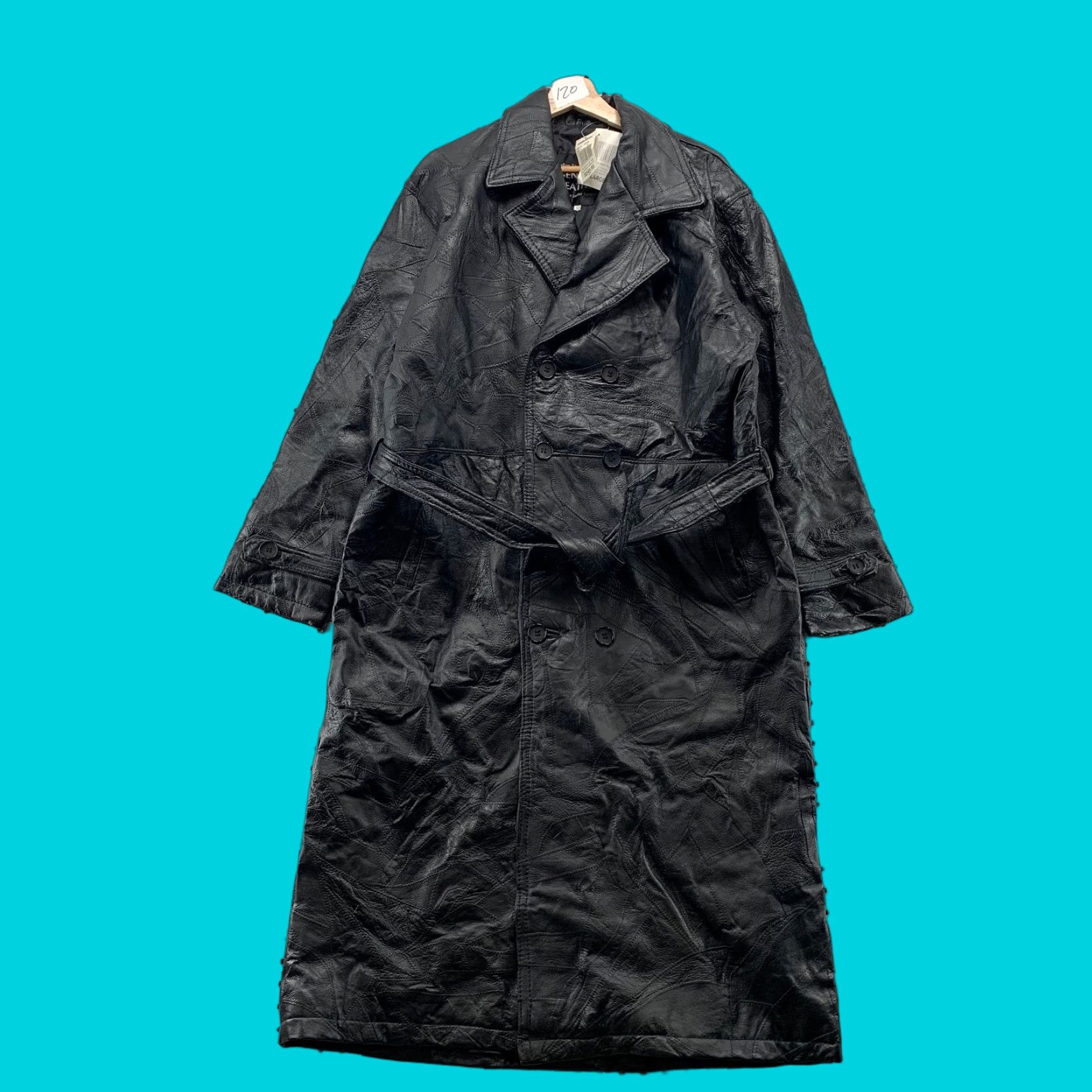 Vintage VINTAGE Patchwork Leather Trench Overcoat Men Large Black Stitched Belted NWT Matrix Size US L / EU 52-54 / 3 - 1 Thumbnail