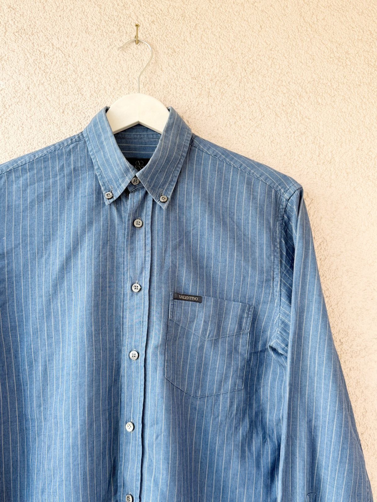 Valentino Valentino Men Vintage Blue Shirt Vertical Stripe Size M (IT) Size US M / EU 48-50 / 2 - 3 Thumbnail
