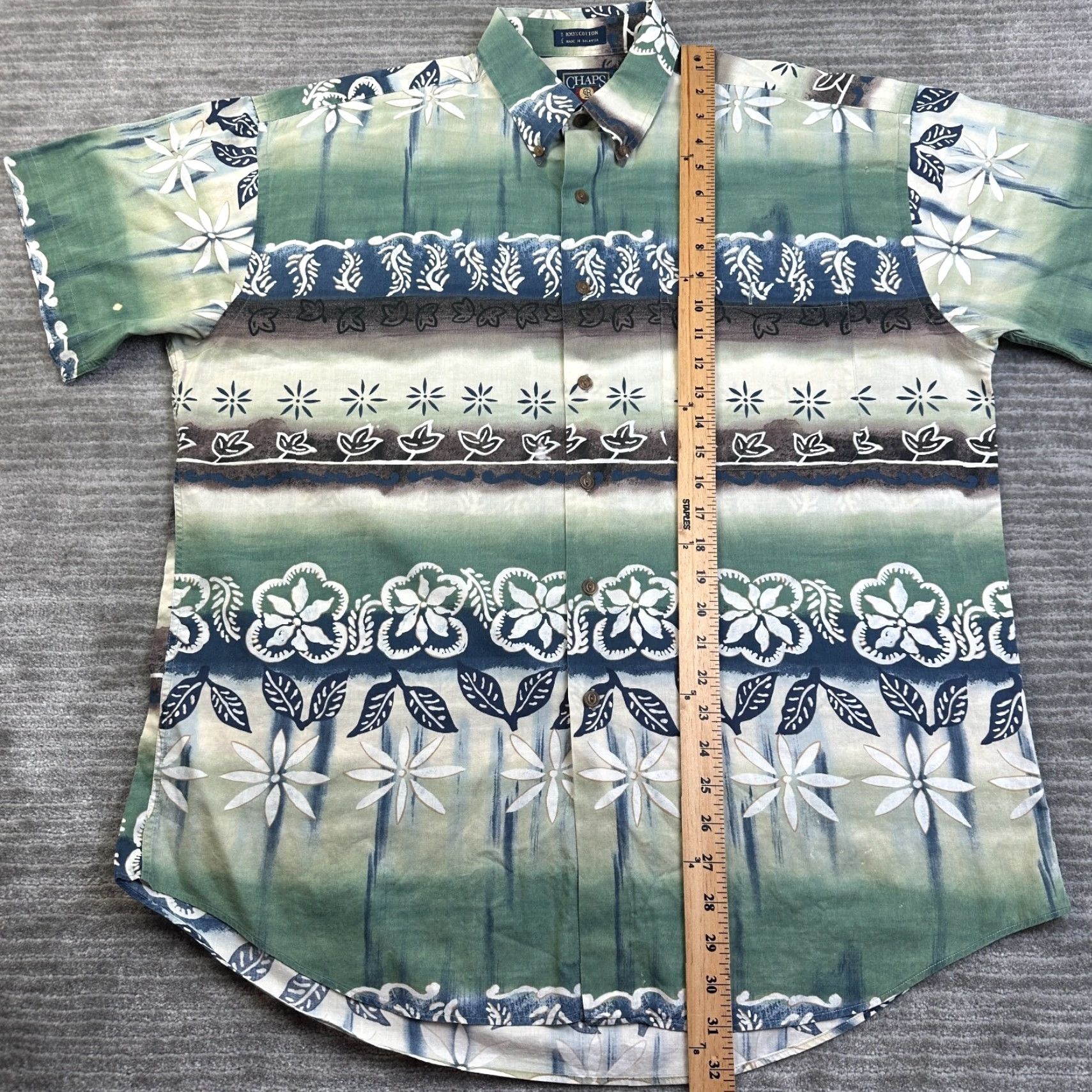 Ralph Lauren VINTAGE Ralph Lauren Chaps Shirt Mens Large Green Hawaiian Floral Button-Up Short Sleeve Collared Size US L / EU 52-54 / 3 - 8 Thumbnail