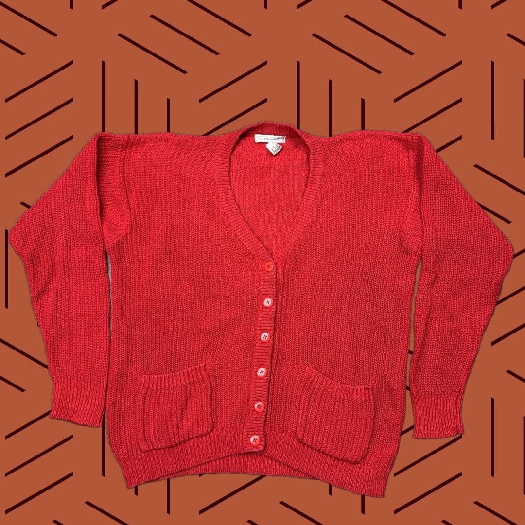 Gap VINTAGE 80s Gap Chunky Knit Cardigan Women M Fall Winter Spring Casual All Seasons Red Cherry Red Knit Button Sweater Size M / US 6-8 / IT 42-44 - 1 Thumbnail