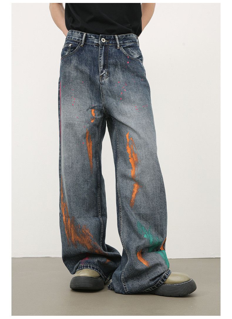 Japanese Brand × Jean Japanese retro ink-splashed loose straight jeans for men Size US 34 / EU 50 - 2 Thumbnail