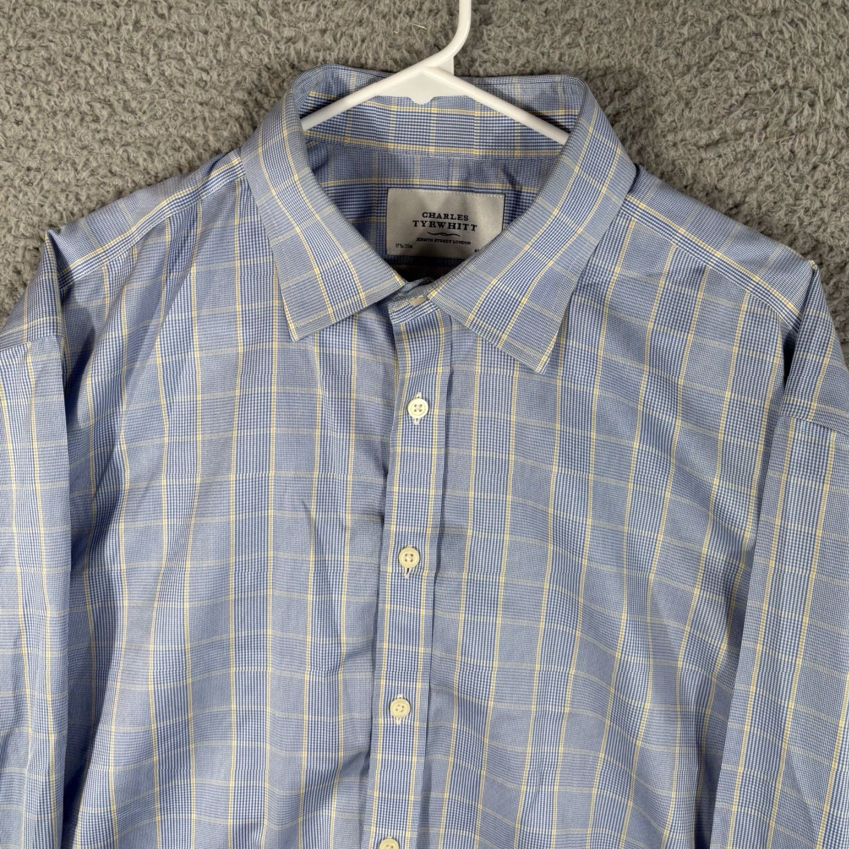 Charles Tyrwhitt Charles Tyrwhitt Shirt Mens 17.5/35 White Blue Glen Check Long Sleeve Non-Iron Dress Shirt Slimming Classic Regular Button Cuff Size US XXL / EU 58 / 5 - 2 Thumbnail