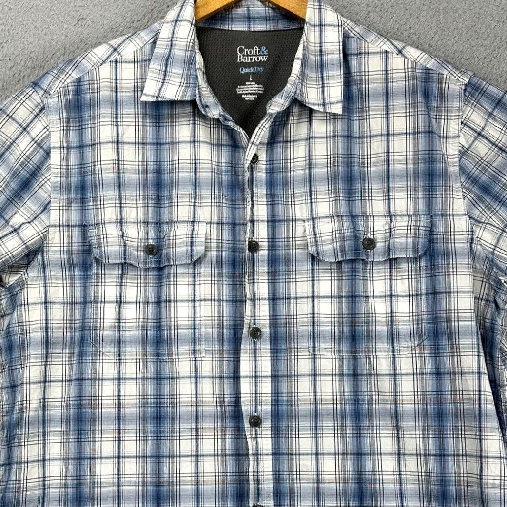 Croft & Barrow VINTAGE Croft Barrow Quick Dry Button Up Shirt Mens Large Blue Plaid Pocket Short Sleeve Size US L / EU 52-54 / 3 - 2 Thumbnail