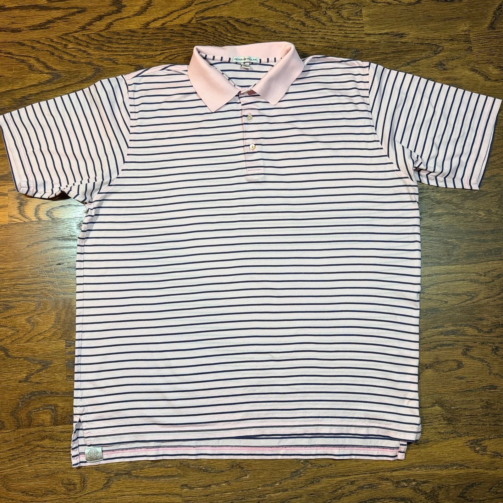 Peter Millar Peter Millar XL Short Sleeve Striped Golf Polo Pink & Navy Size US XXL / EU 58 / 5 - 1 Thumbnail