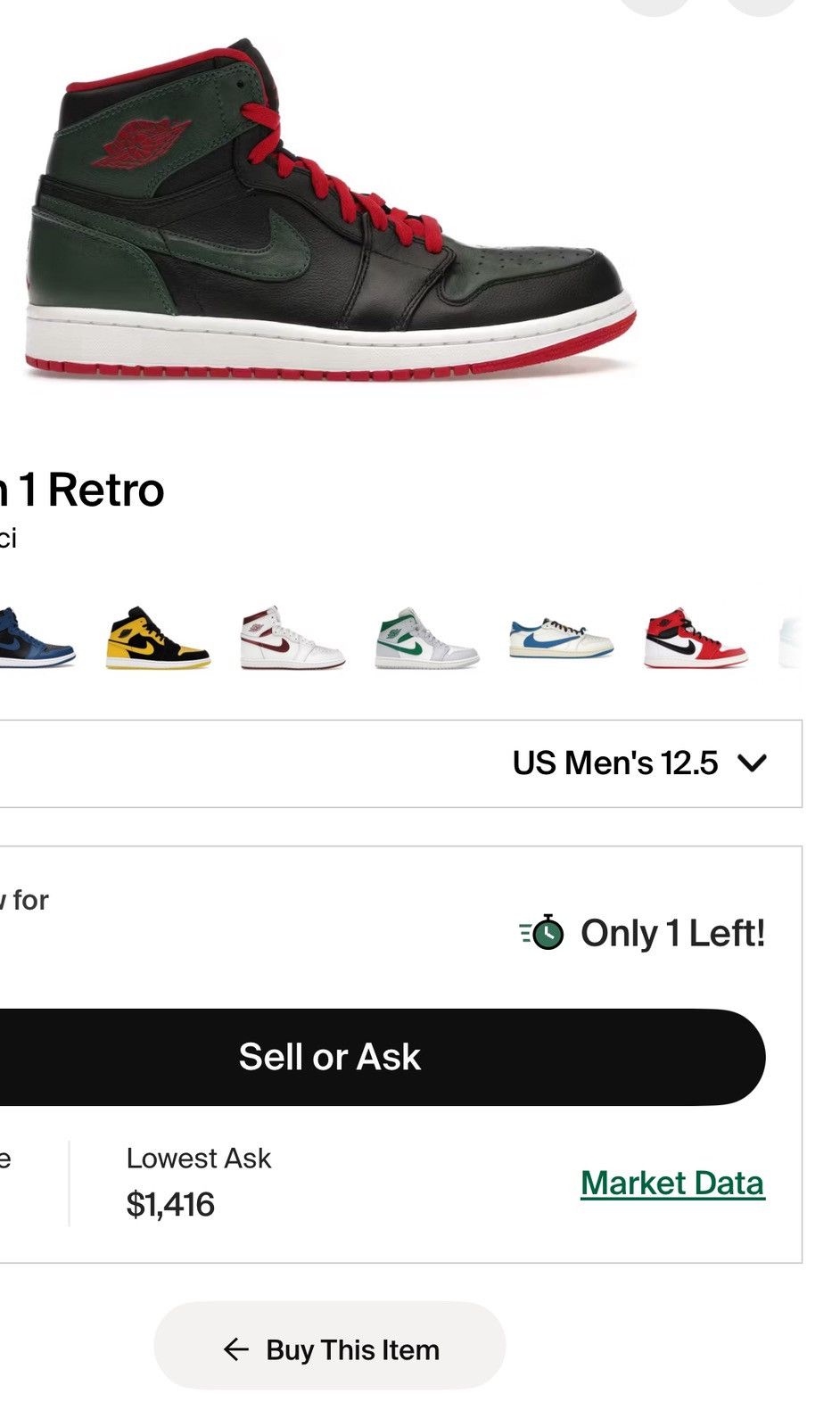 Jordan Brand Jordan 1 Retro OG Sz 12.5 Men’s 2012 Gucci ColorWay Edition Size US 12.5 / EU 45-46 - 15 Thumbnail