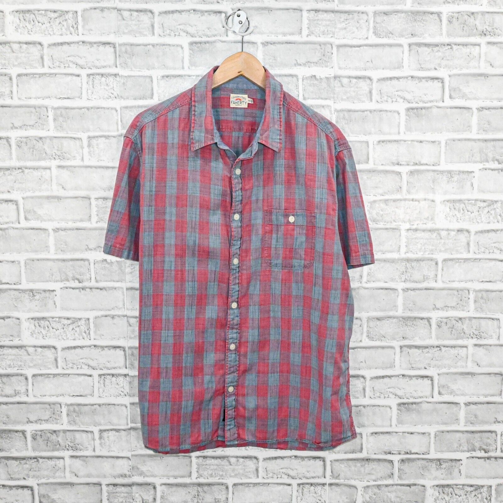 Faherty FAHERTY Brand Short Sleeve button up shirt Pink blue check Size US XXL / EU 58 / 5 - 1 Thumbnail