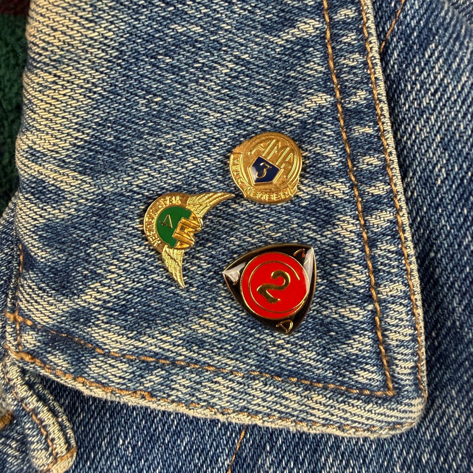 Sonoma Vintage Biker Jean Jacket Flannel Lined Patches & Pins Size US L / EU 52-54 / 3 - 6 Thumbnail