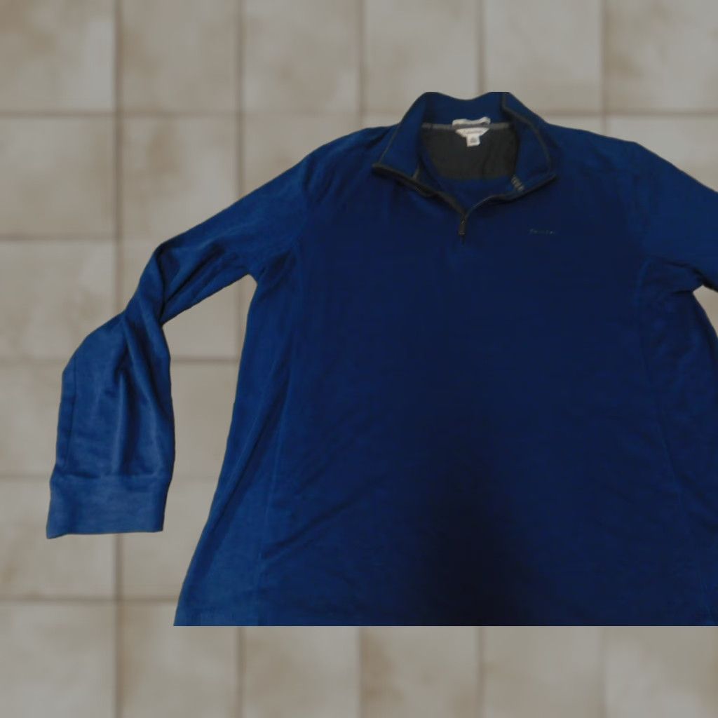 Calvin Klein Calvin Klein Mens Sweater 1/4 Zip Pullover Blue Knit V-Neck Mock Neck Regular Size M Long Sleeve Buttoned Casual Knitwear Pullover Winter Fall Size US M / EU 48-50 / 2 - 1 Thumbnail