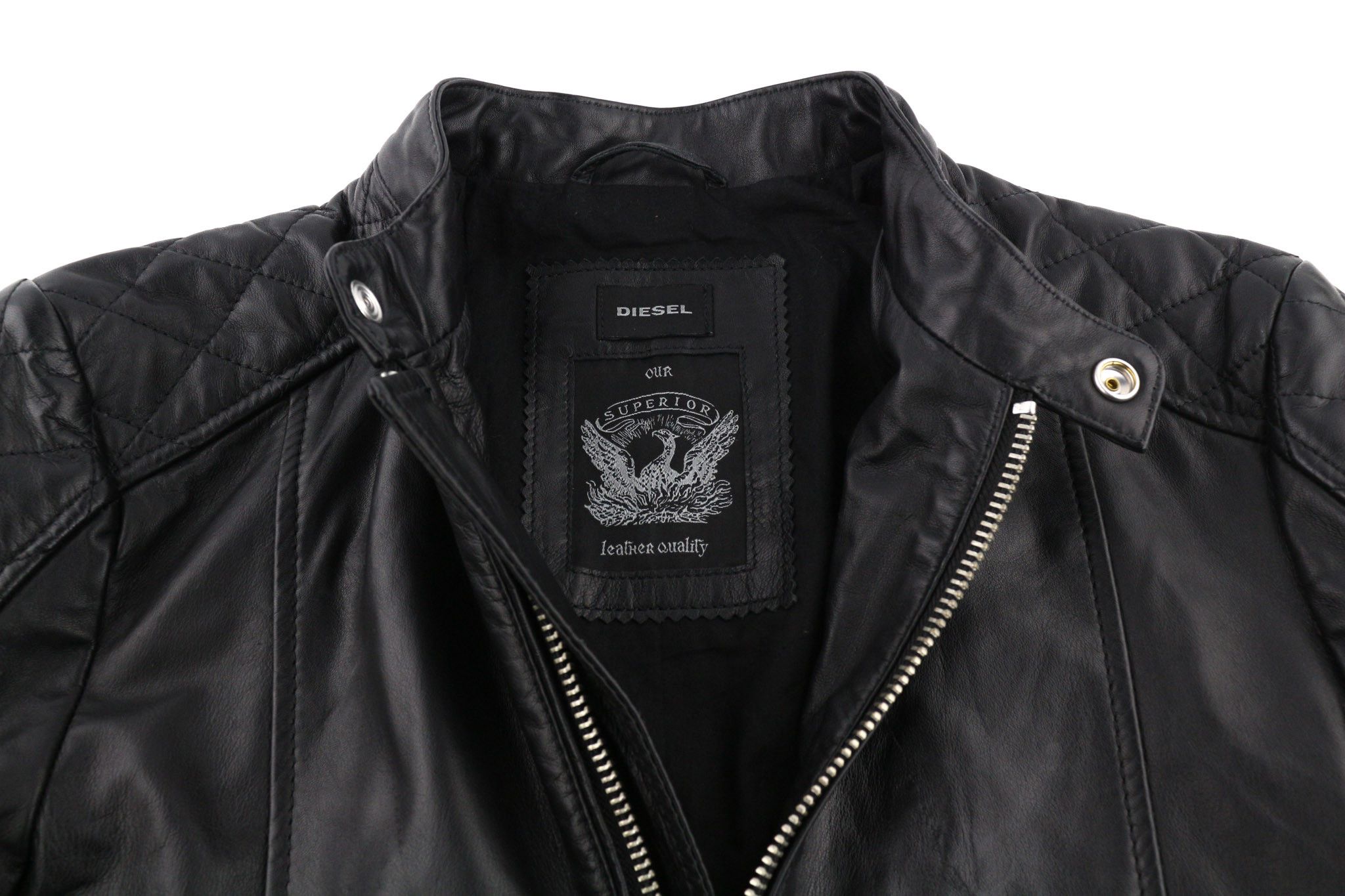 Diesel L-MARTON S Black Leather Band Neck Zip Jacket 81726 Size US S / EU 44-46 / 1 - 5 Thumbnail