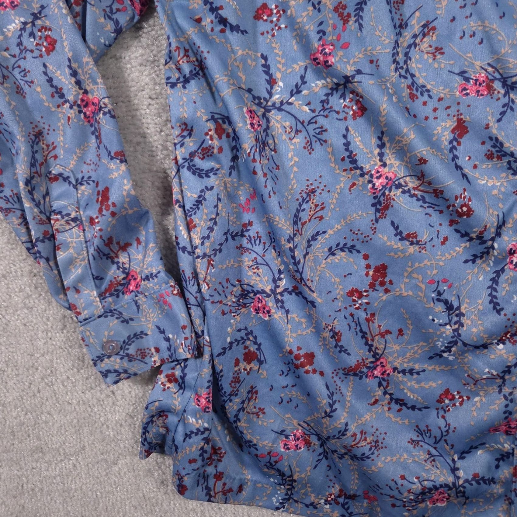 Vintage Vintage Montgomery Ward Floral Shirt Womens XL Blue Button-Down Blouse 90s Size XL / US 12-14 / IT 48-50 - 4 Thumbnail