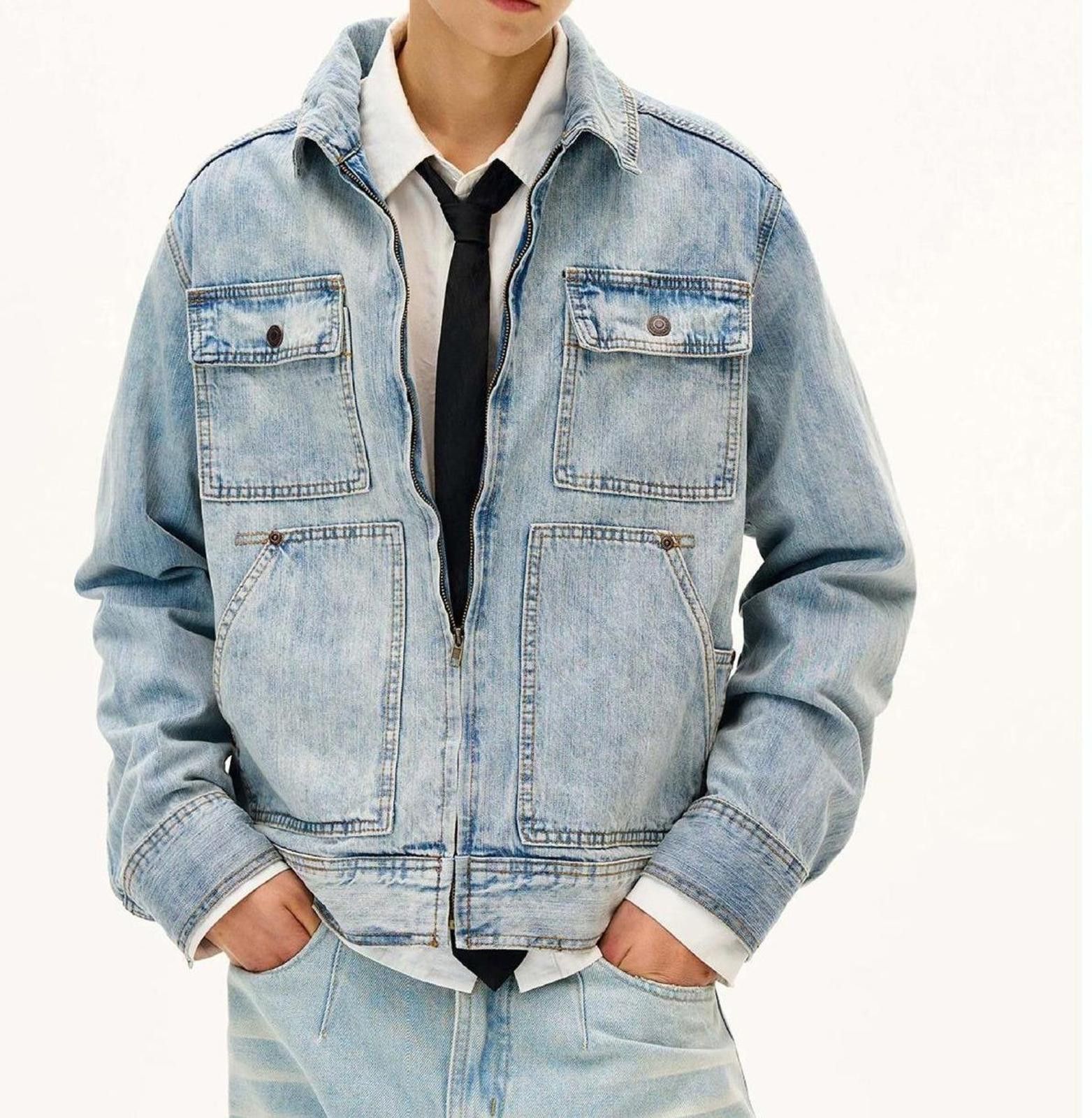 Other Multi-Pocket Washed Blue Denim Lapel Jacket | Light Wash Size US M / EU 48-50 / 2 - 1 Thumbnail