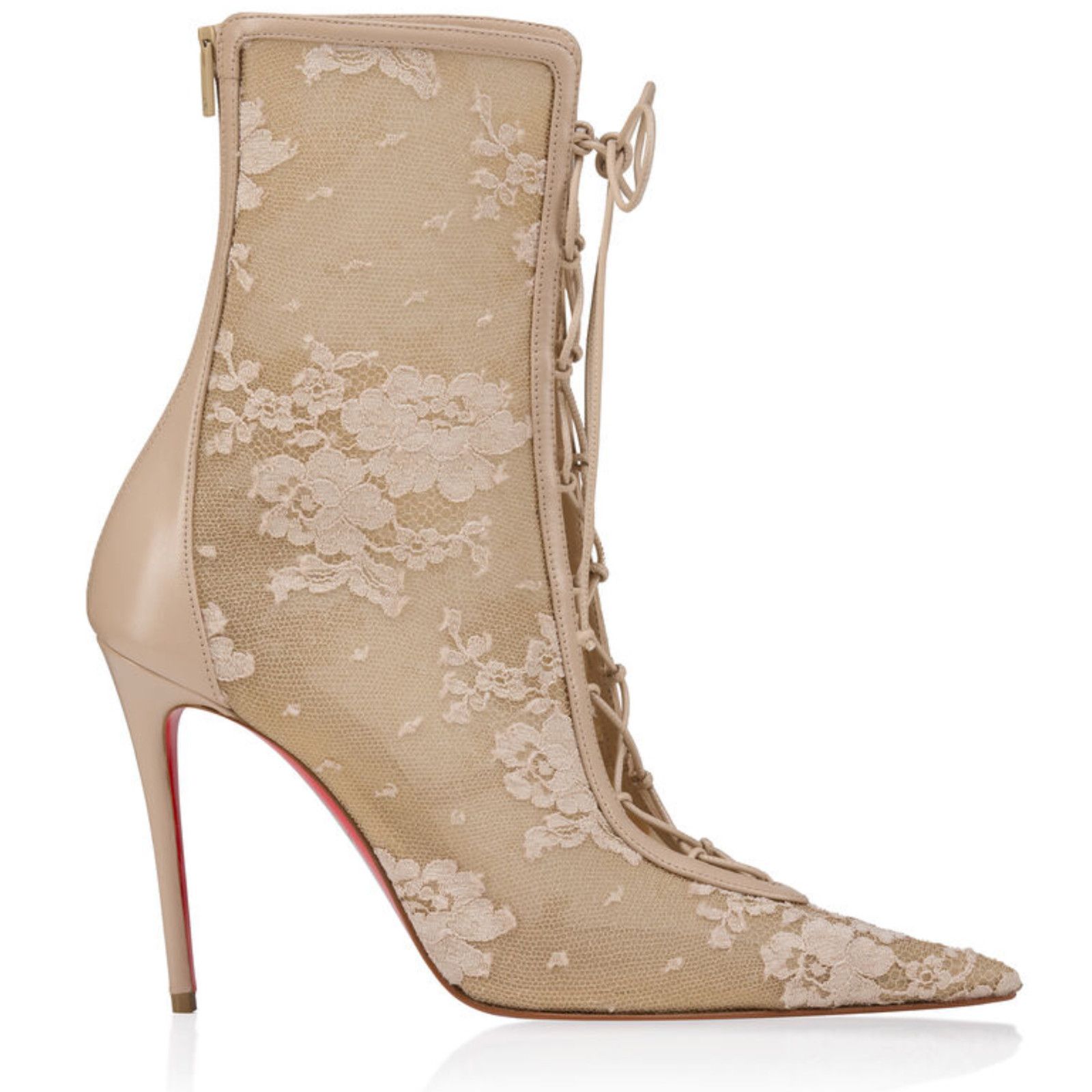 Christian Louboutin KM Lace Booty 100 Pearl Beige Lace Up Ankle Heel Bootie 40 Size US 10 / IT 40 - 9 Thumbnail