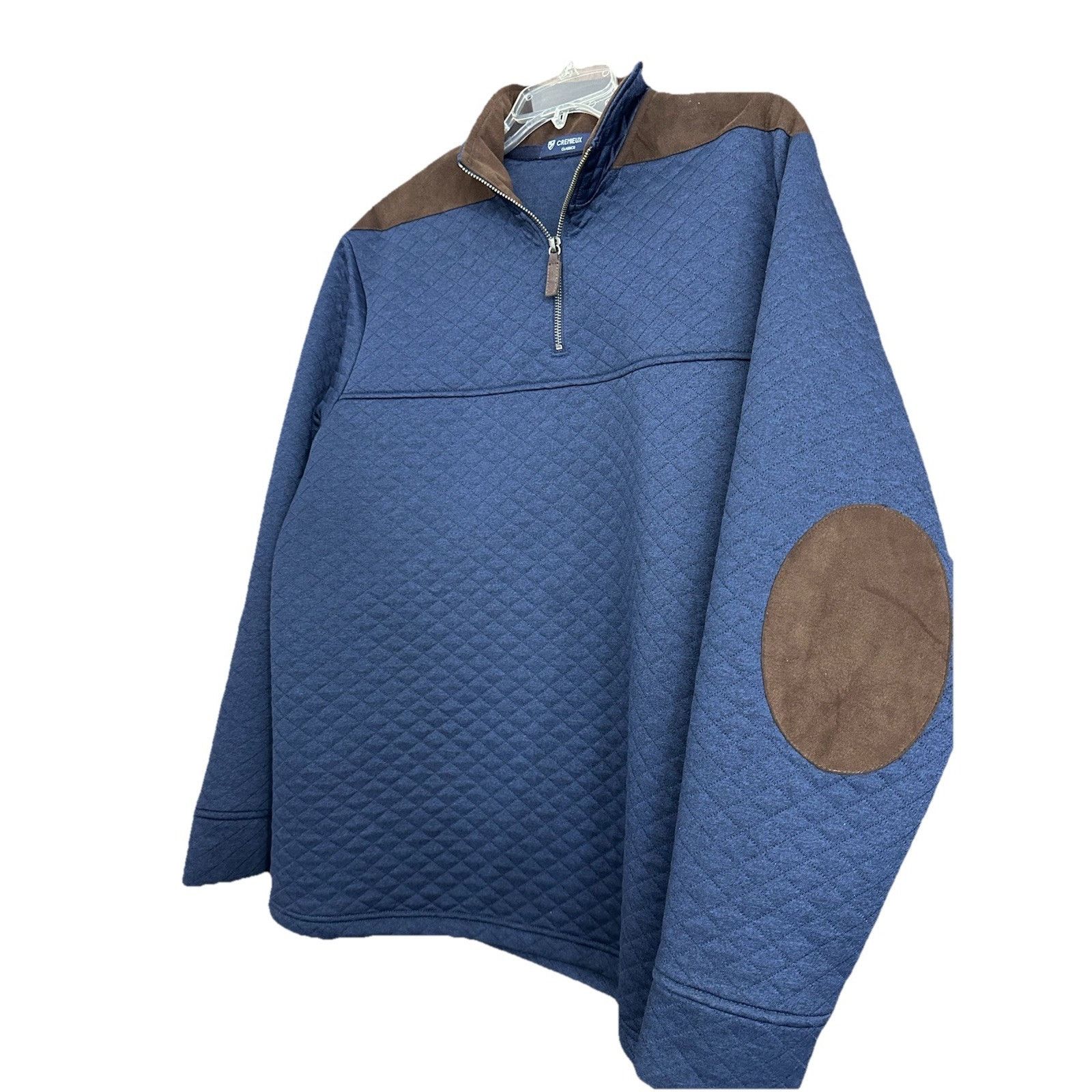 Cremieux Men's Lg Cremieux Quilted 1/4 Zip Faux Suede Elbow Patches Size US L / EU 52-54 / 3 - 2 Thumbnail
