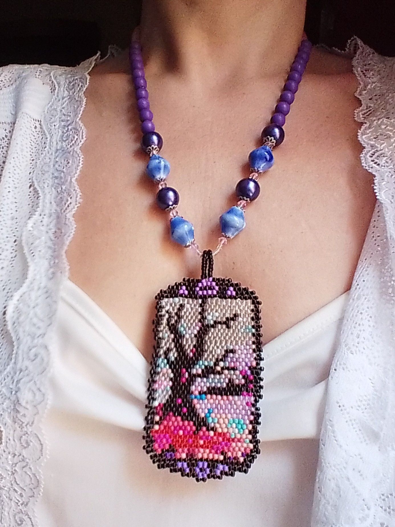 Handmade Necklace Long ceramics Boho beaded 🌲 Tree Size ONE SIZE - 2 Thumbnail