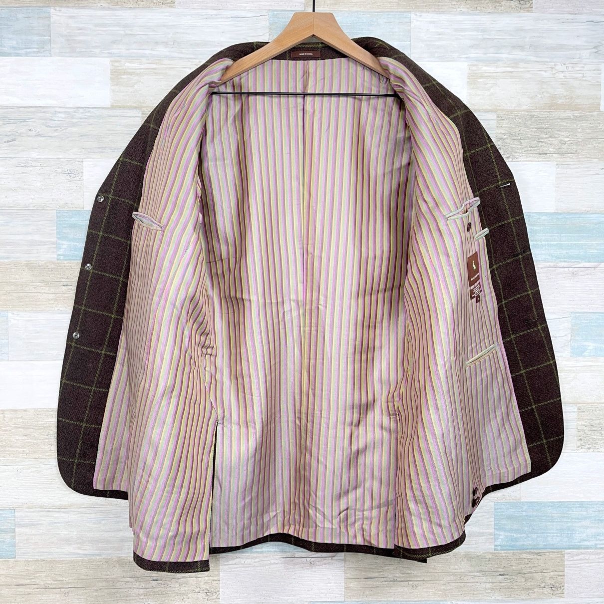 Tailorbyrd TailorByrd Flannel Windowpane Sport Coat Brown Mens L Size 40R - 4 Thumbnail