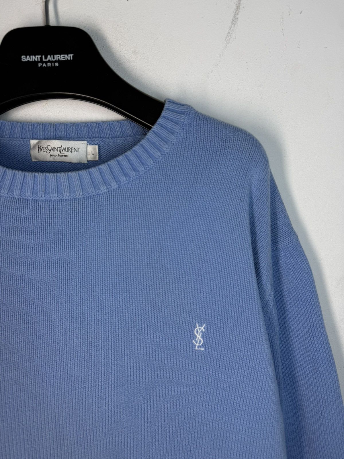 Blue YSL Sweater Knitted Vintage Sweatshirt Yves Saint