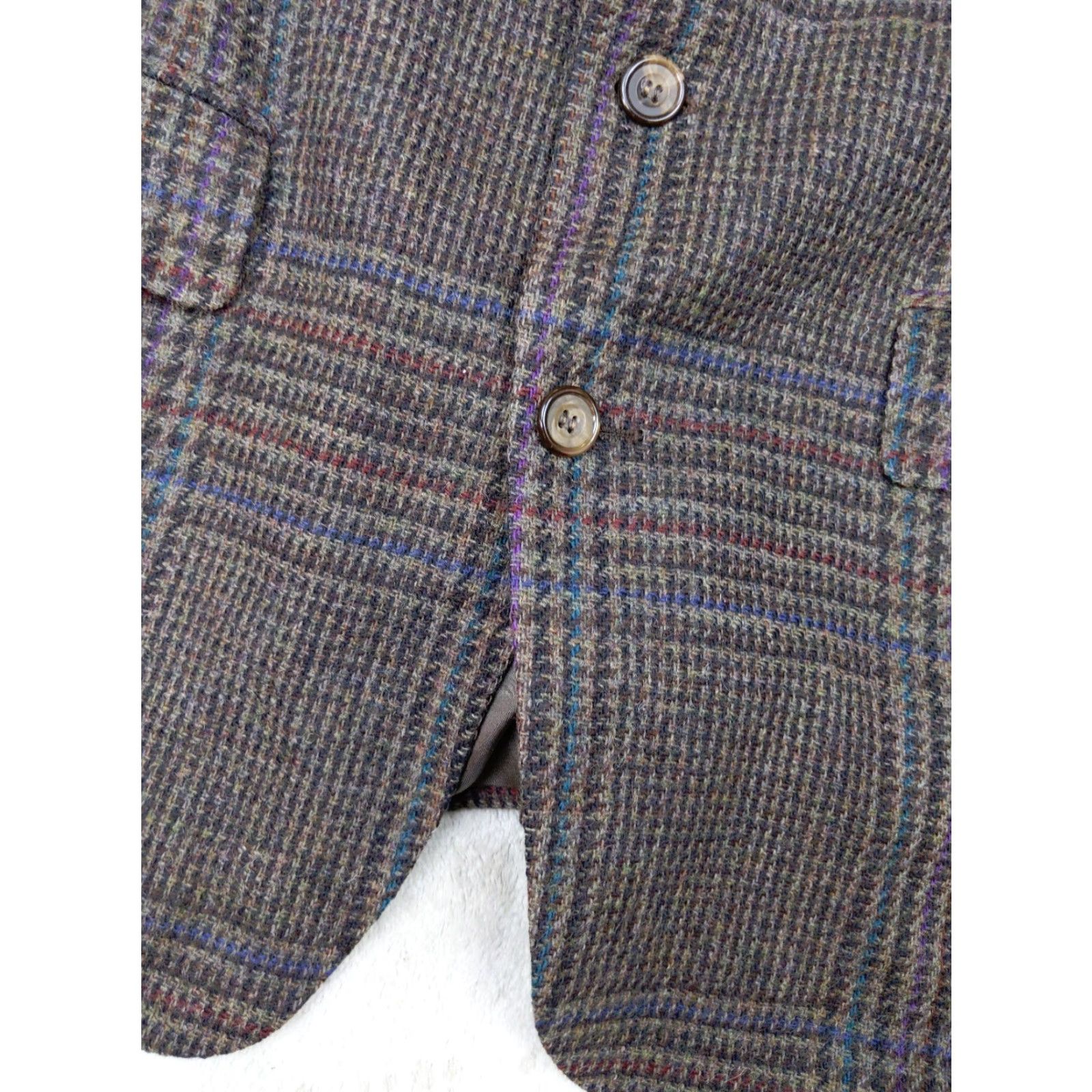 Vintage VINTAGE Christopher Hayes Men Blazer 39R Beige Glen Check Tweed Wool Two-Button Notch Lapel Jacket Carded/Jacket/Coat Regular Length Size 40R - 3 Thumbnail