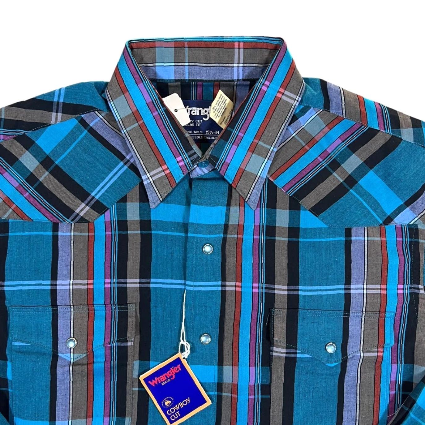 Wrangler VINTAGE Wrangler Cowboy Cut XLong Tails Pearl Snap Western Shirt 15.5 35 M Check Multicoloured Mens Size US L / EU 52-54 / 3 - 3 Thumbnail