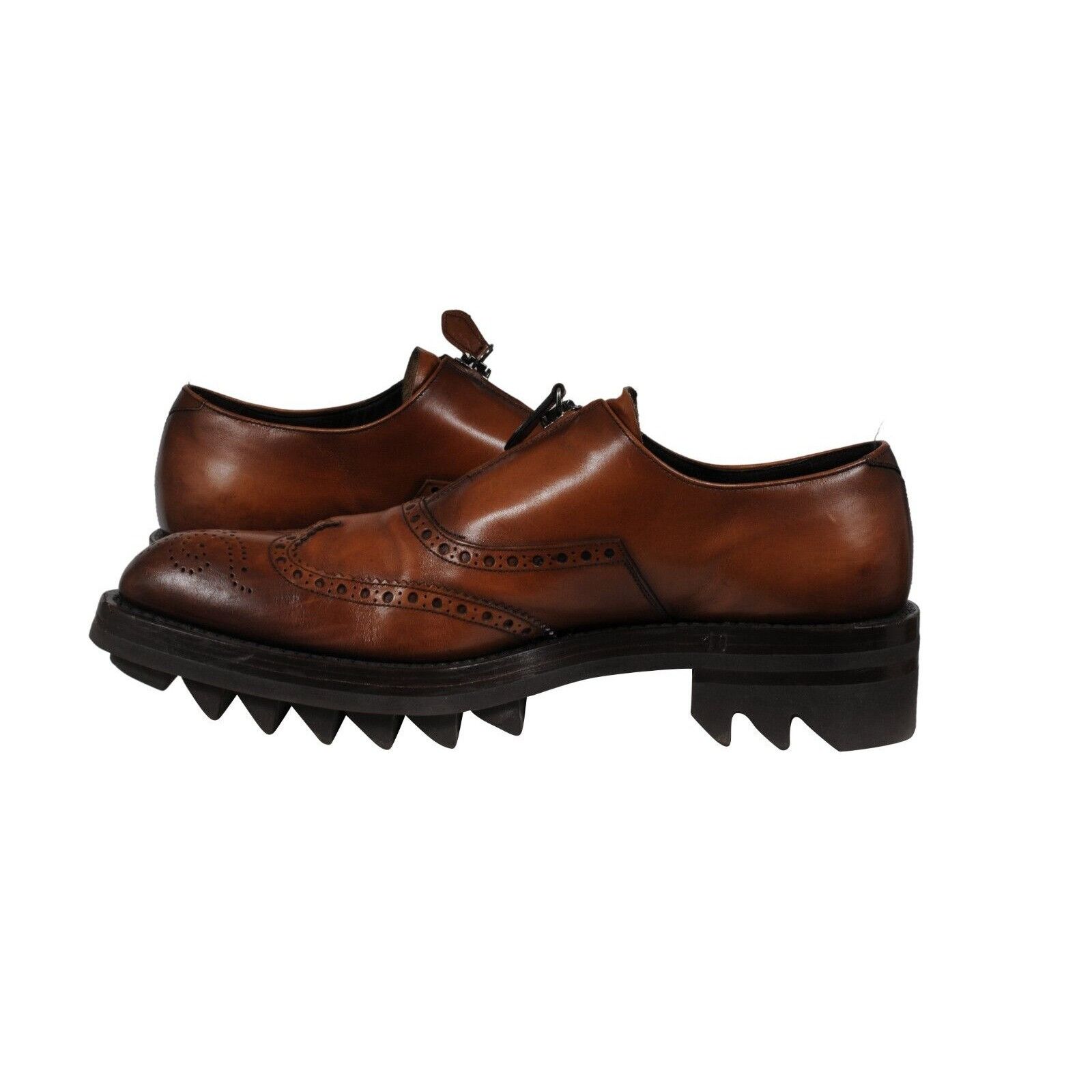 Prada Oxfords Brown Leather Medallion Wingtip Size US 11 / EU 44 - 10 Thumbnail