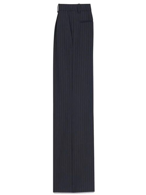 Saint Laurent Paris o1s1wg111124 Flared Pants In Striped Wool in Navy Blue Size 26" / US 2 / IT 38 - 2 Thumbnail
