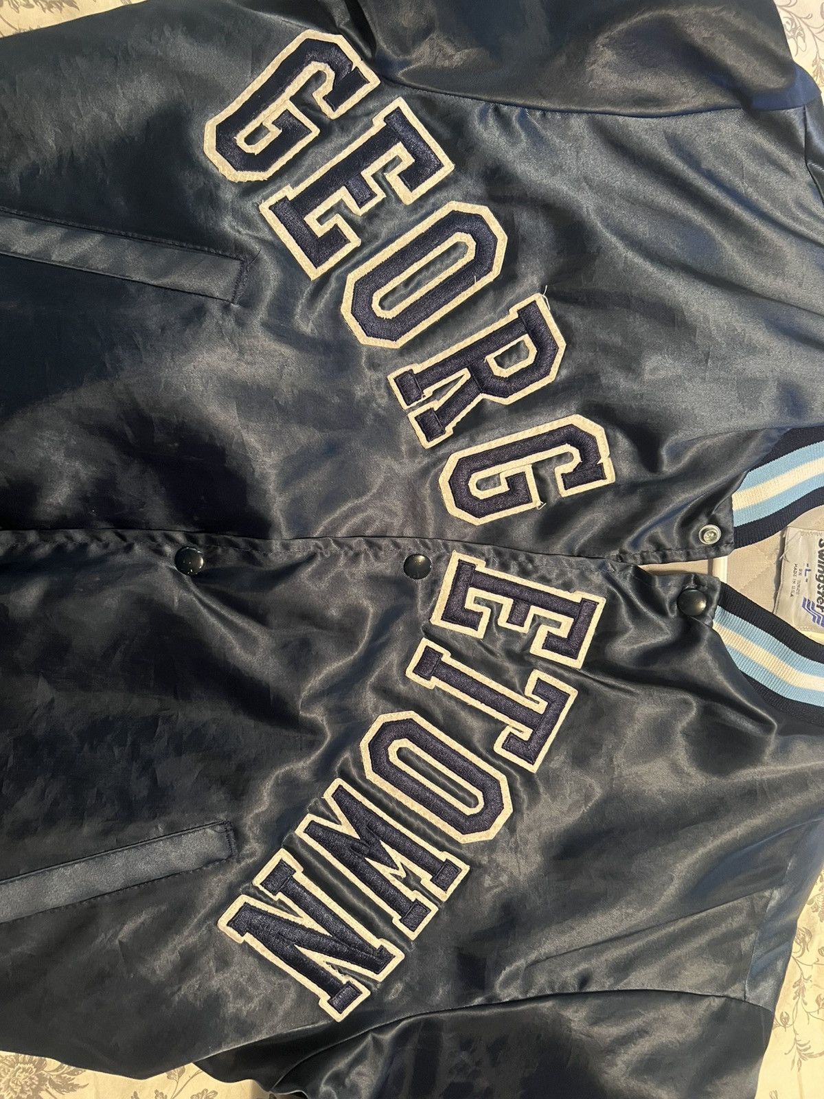 Swingster Vintage 1980s Georgetown Hoyas Bomber, Satin Blue Size US L / EU 52-54 / 3 - 5 Thumbnail