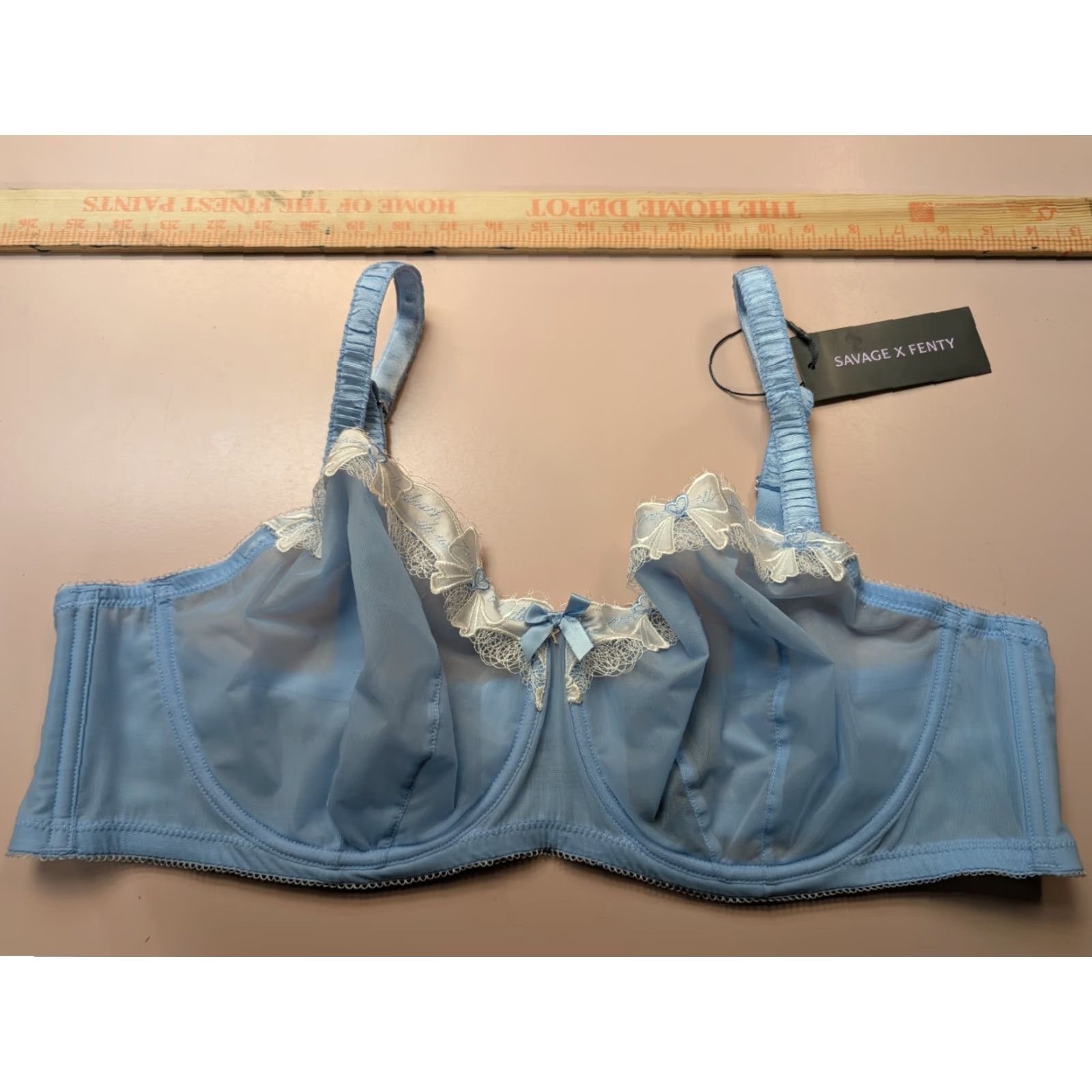 Vintage Savage X Fenty Blue Bombshell Unlined Lace Wedding Balconette Bra 44D Womens BODYSUIT? Size ONE SIZE - 4 Thumbnail