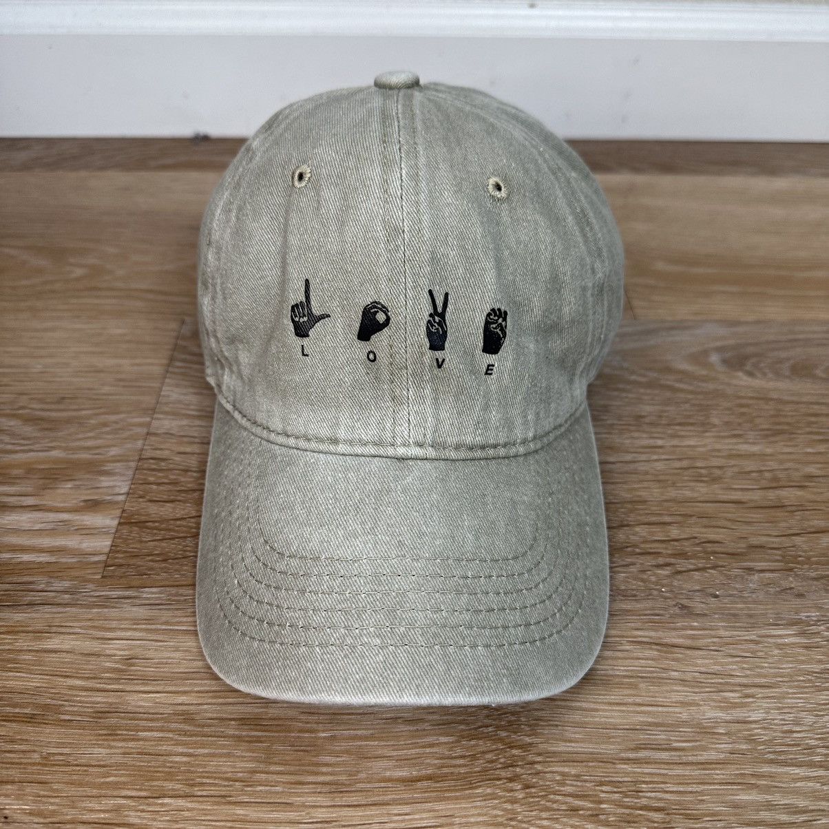 Other Unisex Khaki Love Hand Gesture Adjustable Strapback Hat Size ONE SIZE - 1 Thumbnail