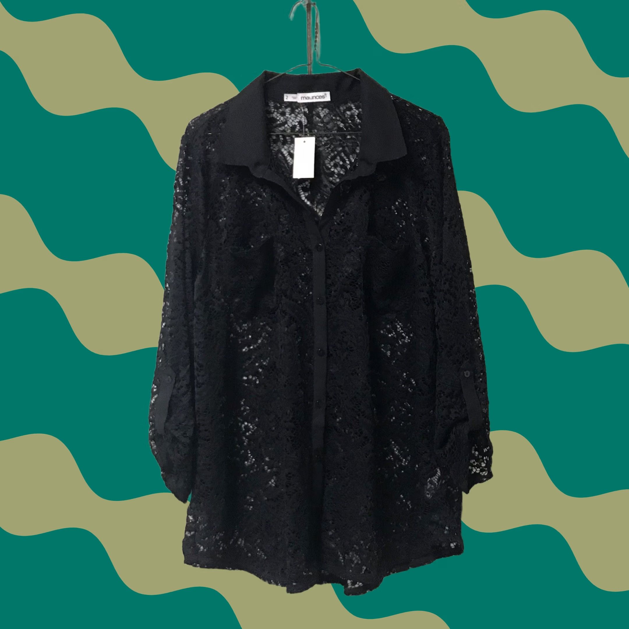 Vintage Maurices Women Black Floral Crochet Knit Button-Up Long Sleeve Shirt Blouse 2 XS Size XS / US 0-2 / IT 36-38 - 1 Thumbnail