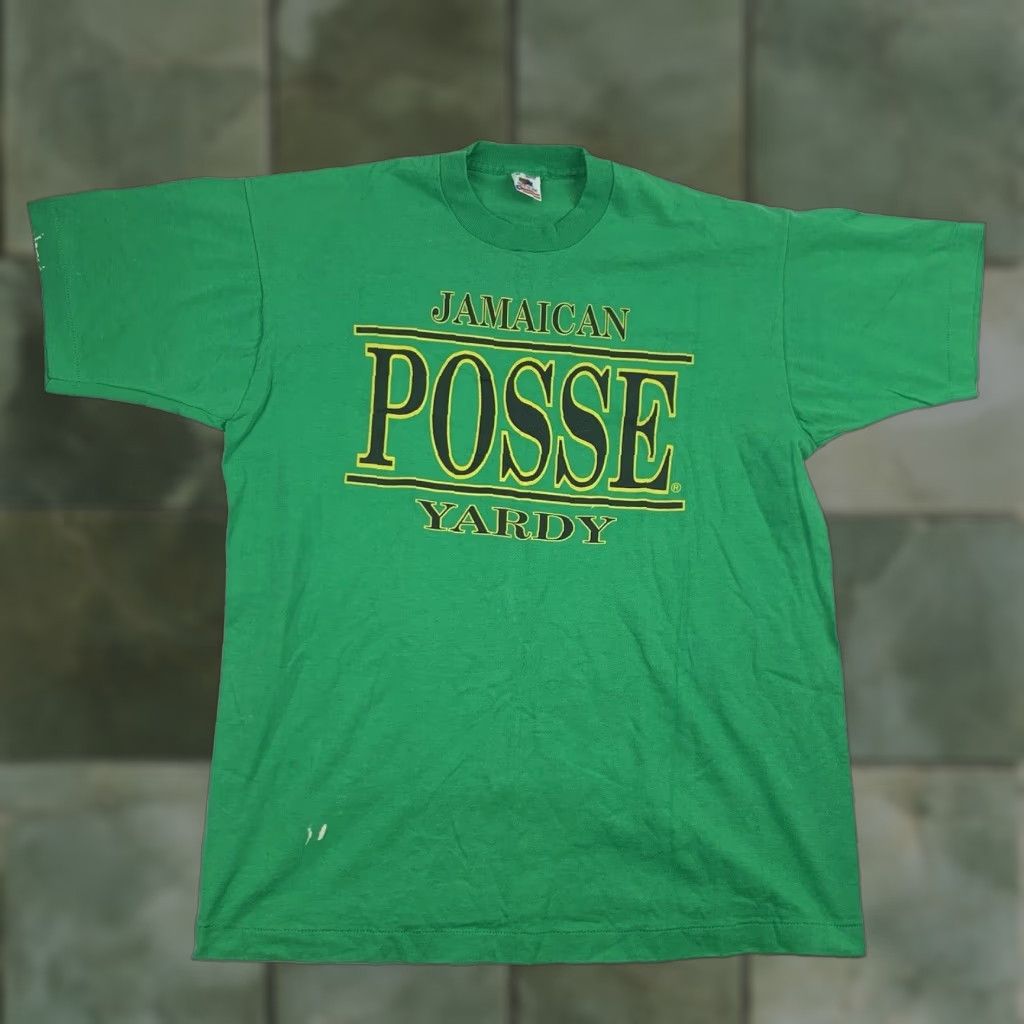Fruit Of The Loom VINTAGE Fruit of the Loom Jamaican Yardy Posse T-Shirt Adult XL Short Sleeve Crew Neck Green 90s Tropical Mens Size US XL / EU 56 / 4 - 1 Thumbnail