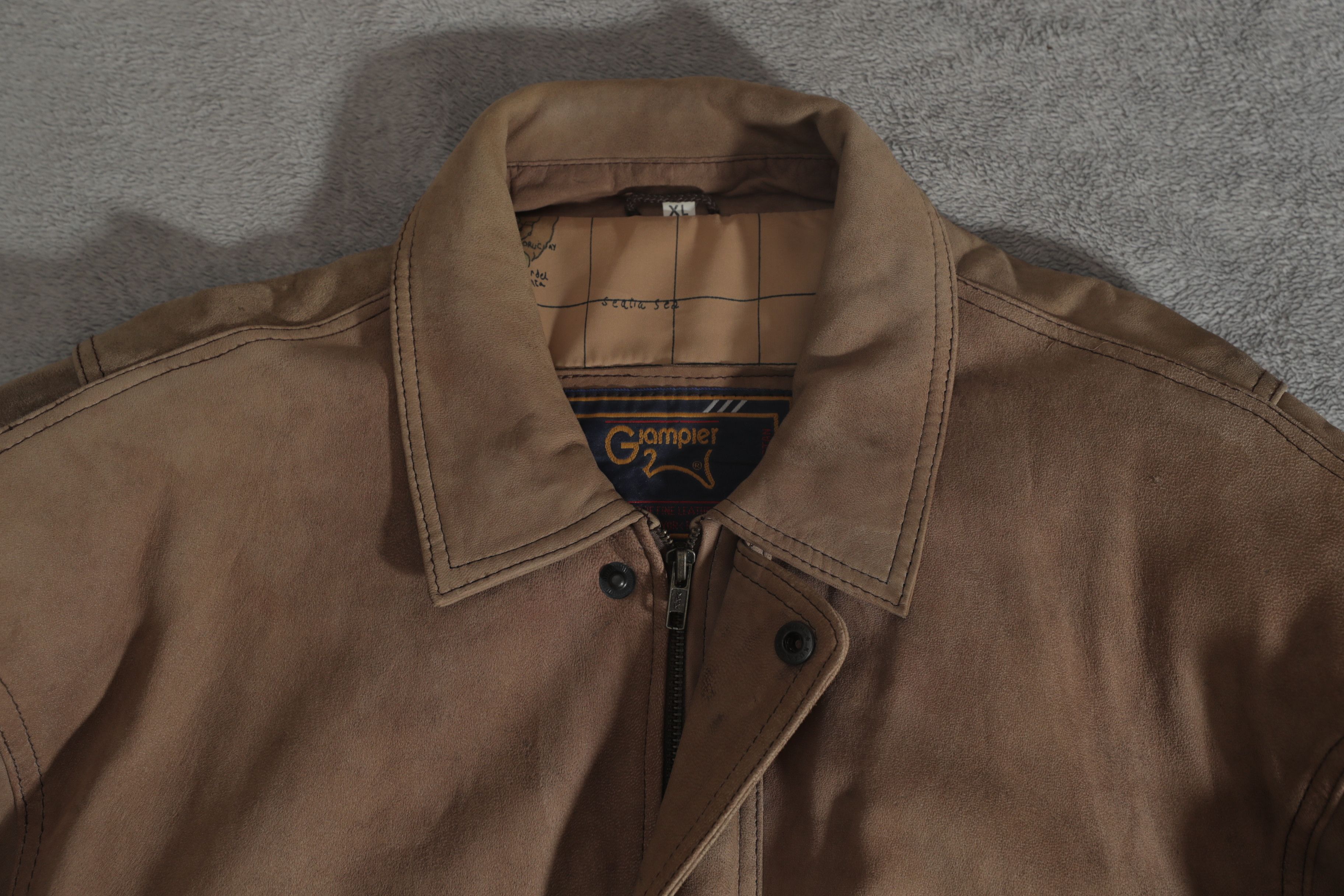 Vintage Giampier Flag Lined Tan Leather Vintage Jacket (XL) Size US XL / EU 56 / 4 - 3 Thumbnail