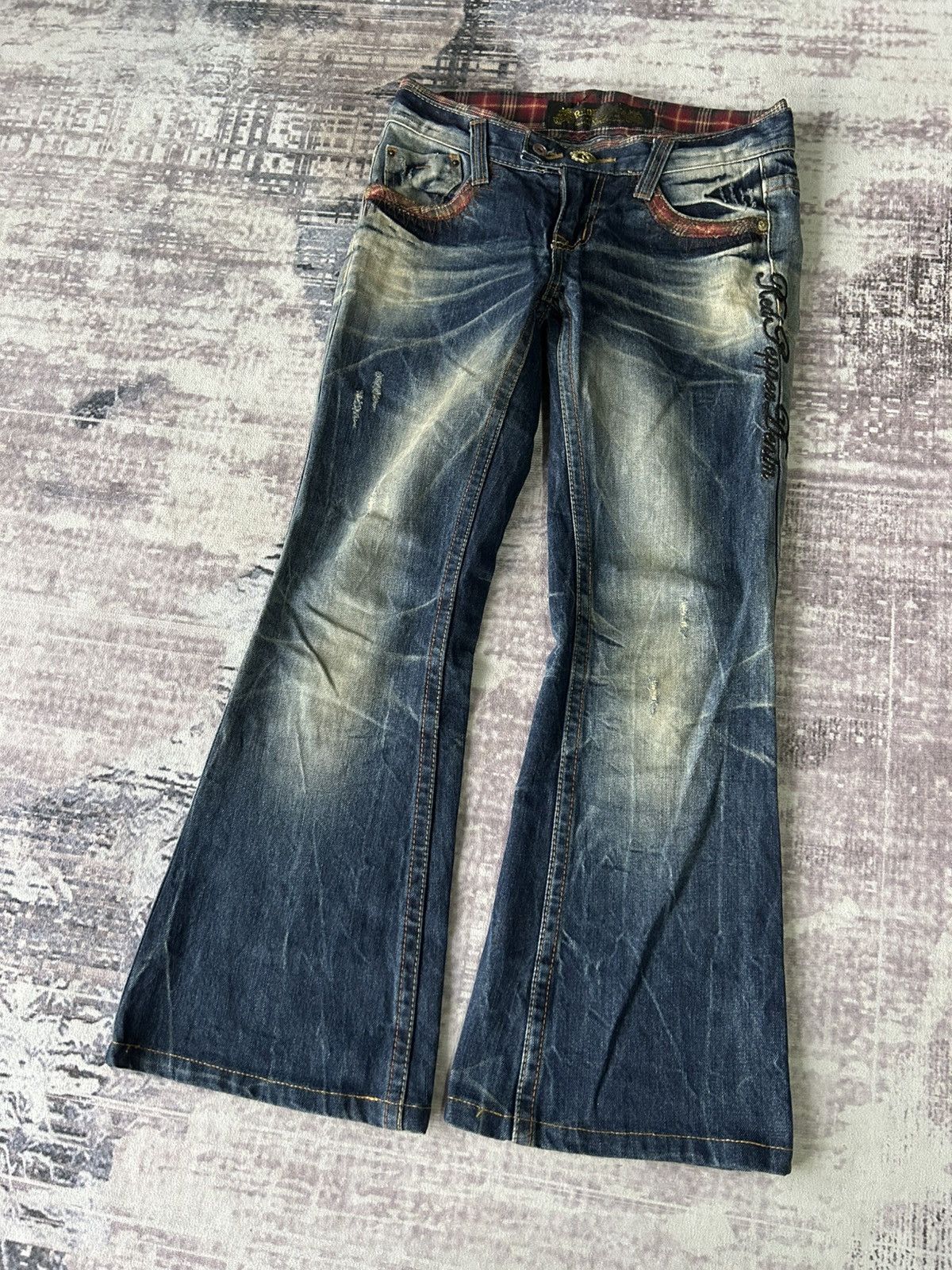 Ed Hardy Red Pepper Flared Punk Skull Jeans Size 29" - 3 Thumbnail