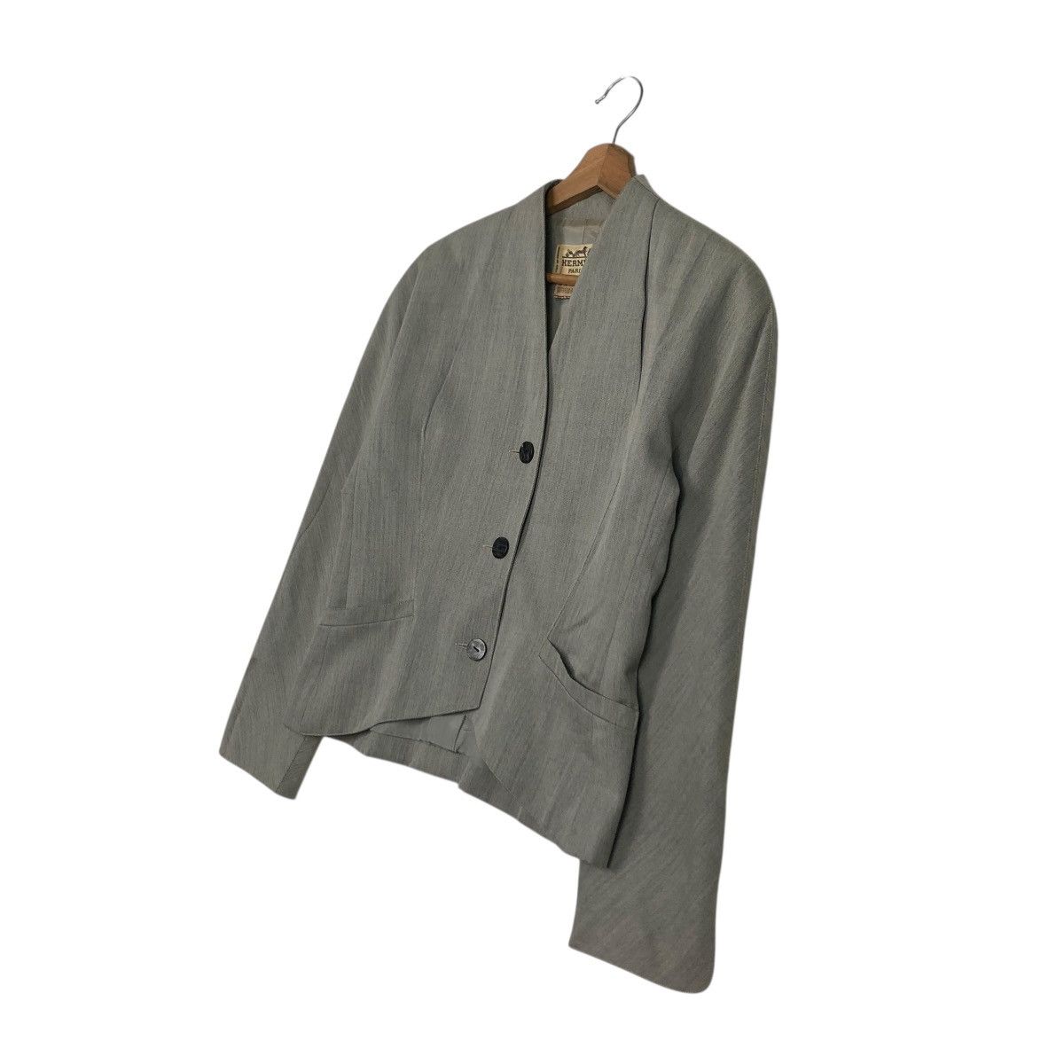 Hermes 🔥VINTAGE CROPPED BUTTON JACKET HERMES PARIS RICH GREY Size S / US 4 / IT 40 - 4 Thumbnail