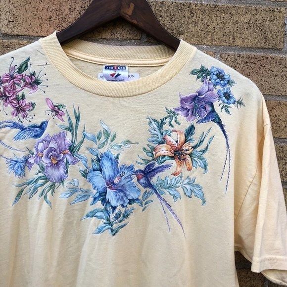 image of Vintage Floral Bird T Shirt Large, Men's