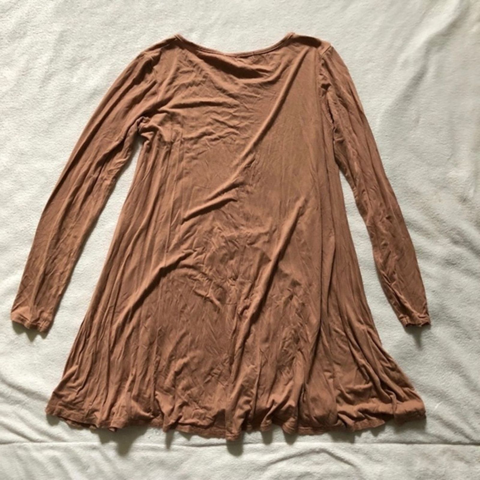 Boohoo Boohoo Tan V-Neck Long Sleeve Swing Dress | Sz 4 Size S / US 4 / IT 40 - 4 Thumbnail