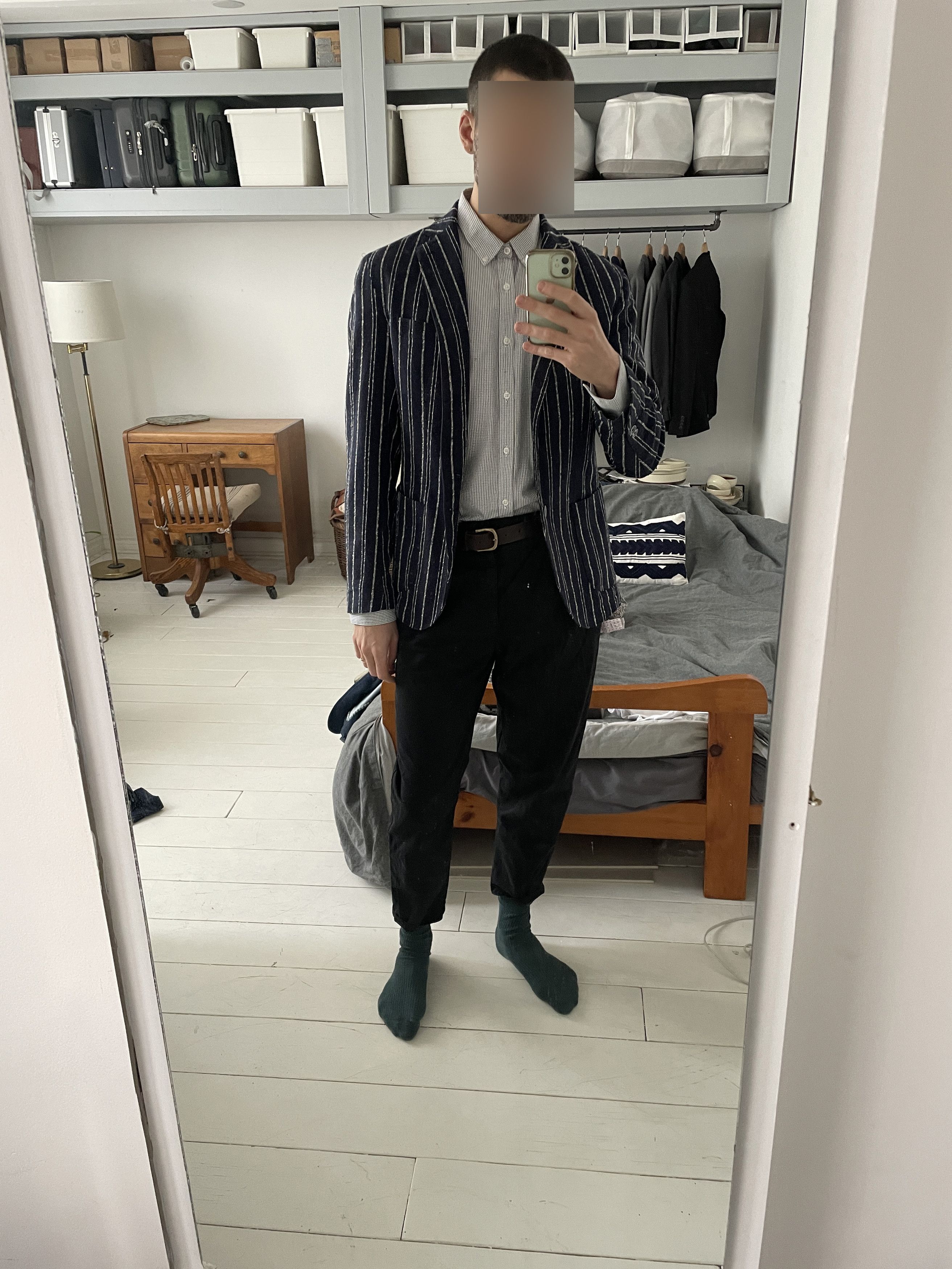 image of Italian Designers Dark Blue With Pinstripes Italian Blazer, Men's (Size 48R)