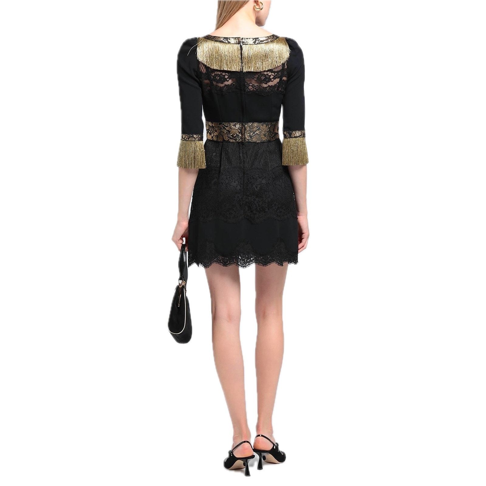 Dolce & Gabbana Dolce & Gabbana Black Gold Fringe Mini Lace dress IT 40 S Size S / US 4 / IT 40 - 4 Thumbnail