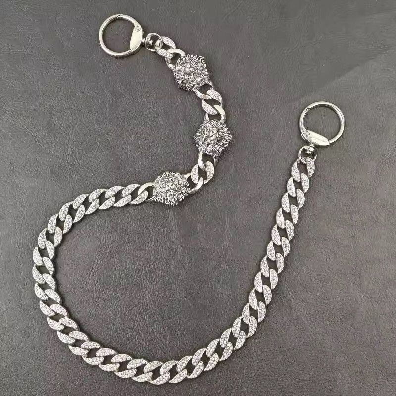 Jewelry Silver Lion Head Rhinestone Cuban Pants Chain Size ONE SIZE - 4 Thumbnail