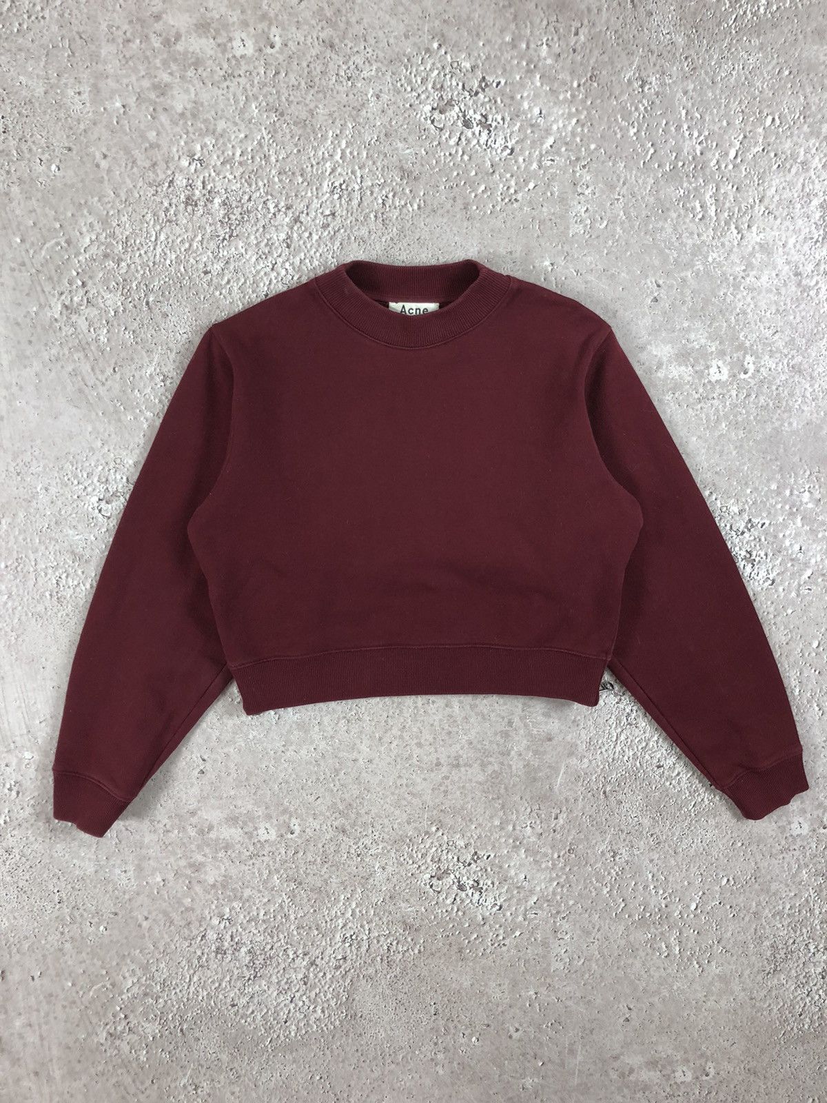 image of Acne Studios Womens Cropped Sweatshirt Top in Burgundy (Size 2XS)