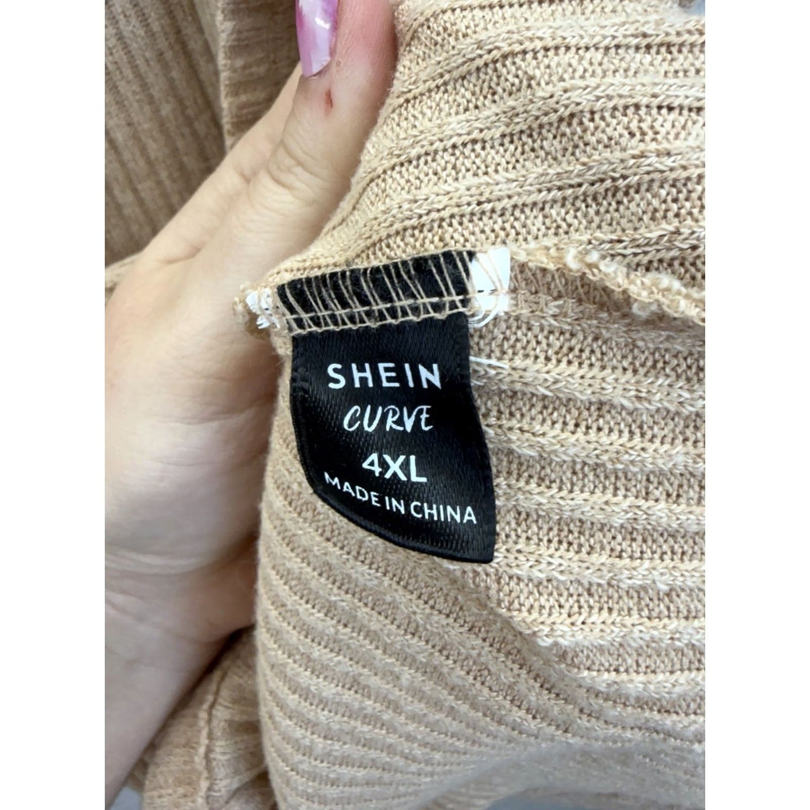 Shein SHEIN Curve Shirt Womens 4XL Tan Ribbed Long Sleeve Mock Neck Basic All Seasons Fall Winter Spring Summer Womens Size XXL / US 16-18 / IT 52-54 - 4 Thumbnail