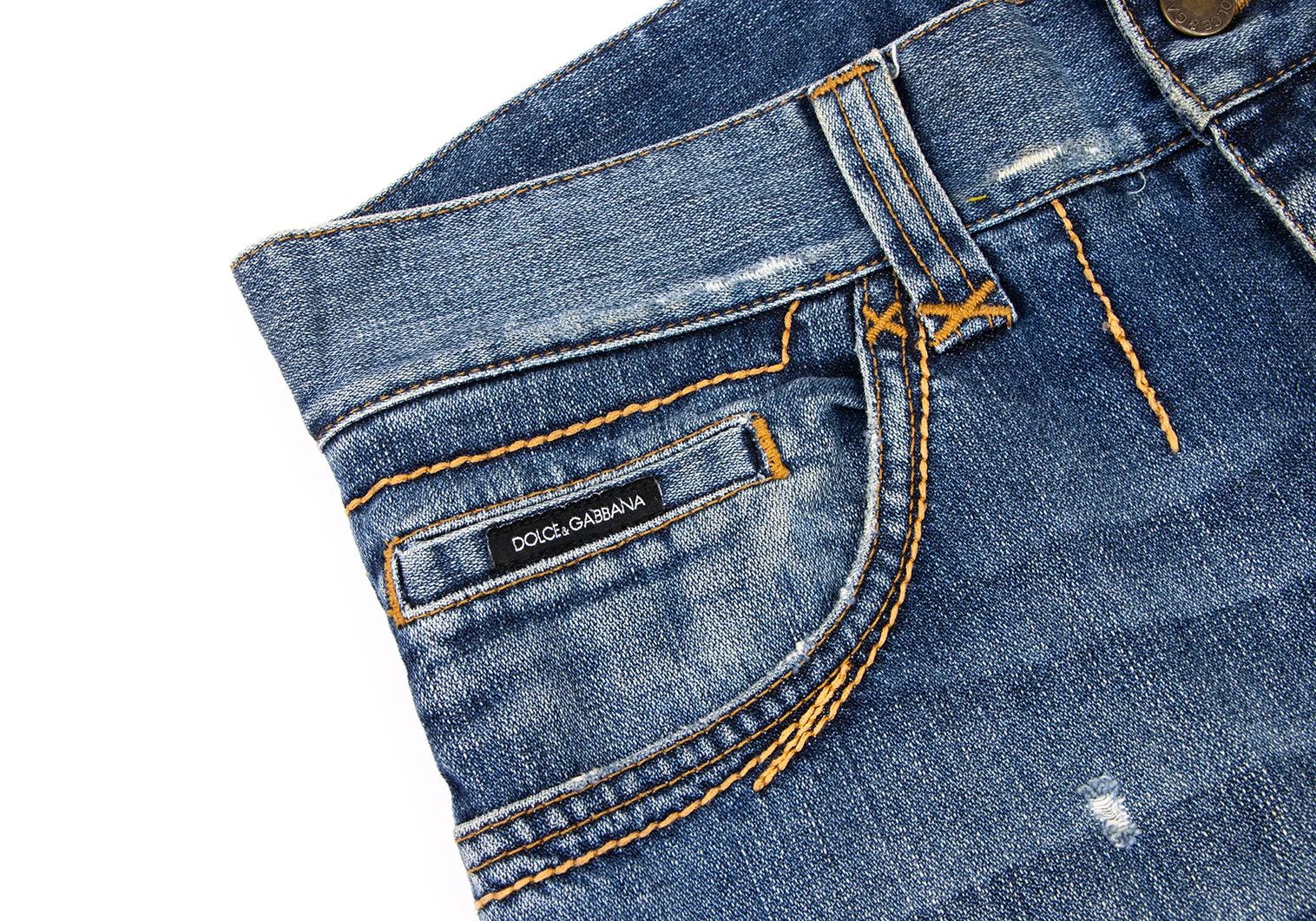 Dolce & Gabbana Stitch Design Crushed Denim Pants in Blue Size 46 Size US 30 / EU 46 - 5 Thumbnail