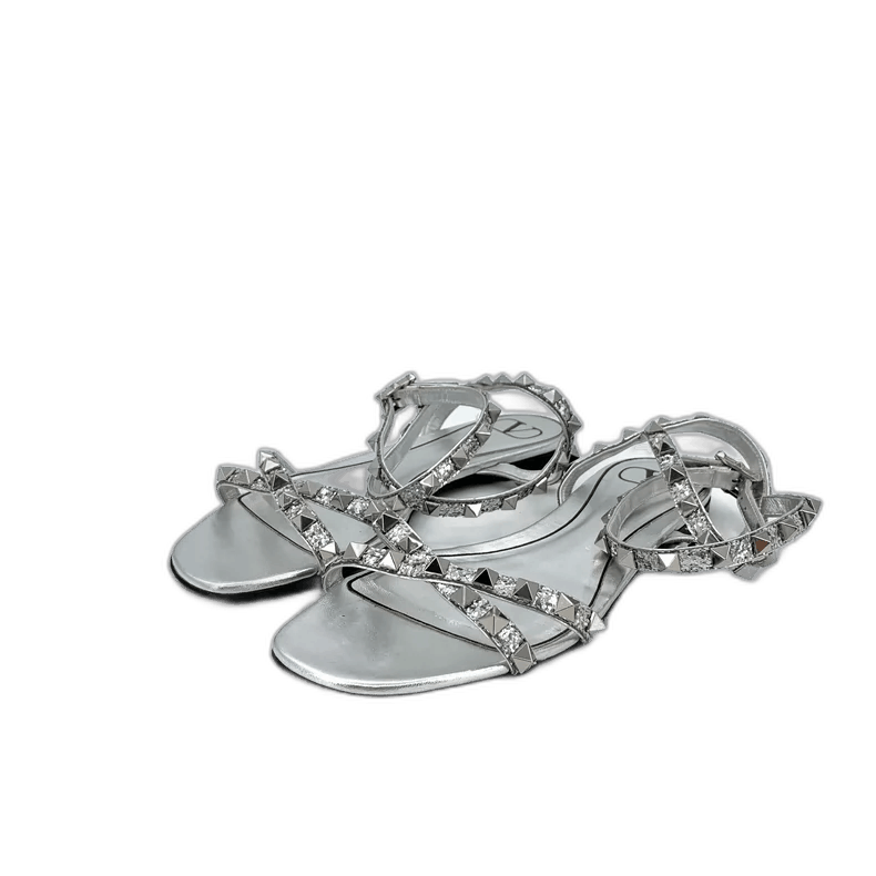 Valentino Valentino Silver Flat Sandals with Studs Size US 8 / IT 38 - 1 Thumbnail