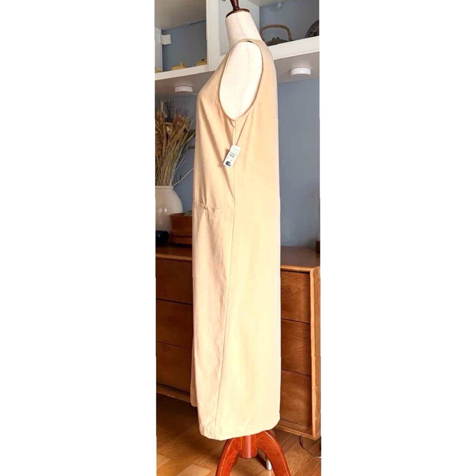 Talbots VINTAGE Talbots Linen Blend Button Front V-Neck Sleeveless Midi Maxi Dress Beige 4P Women Petite 90s 47.5” Size S / US 4 / IT 40 - 6 Thumbnail