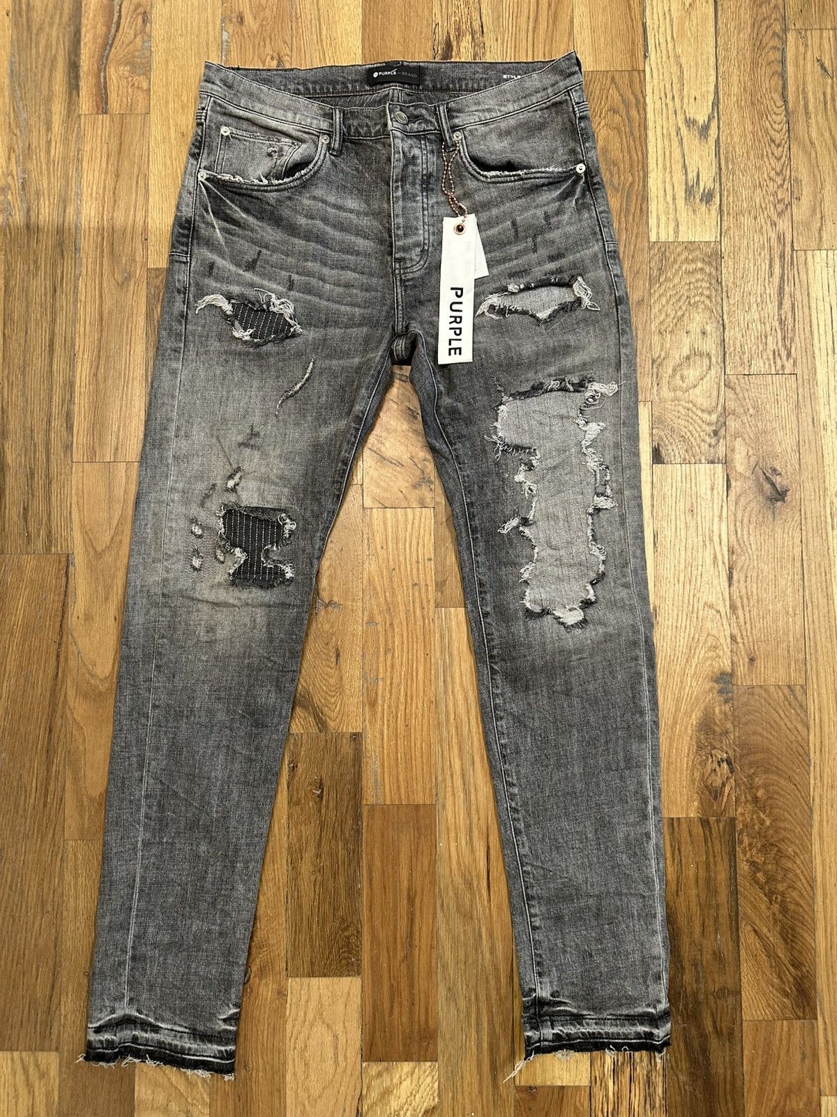 Purple Brand Purple Brand Patched Distress Grey Denim Jeans Size 34 Size US 34 / EU 50 - 1 Thumbnail