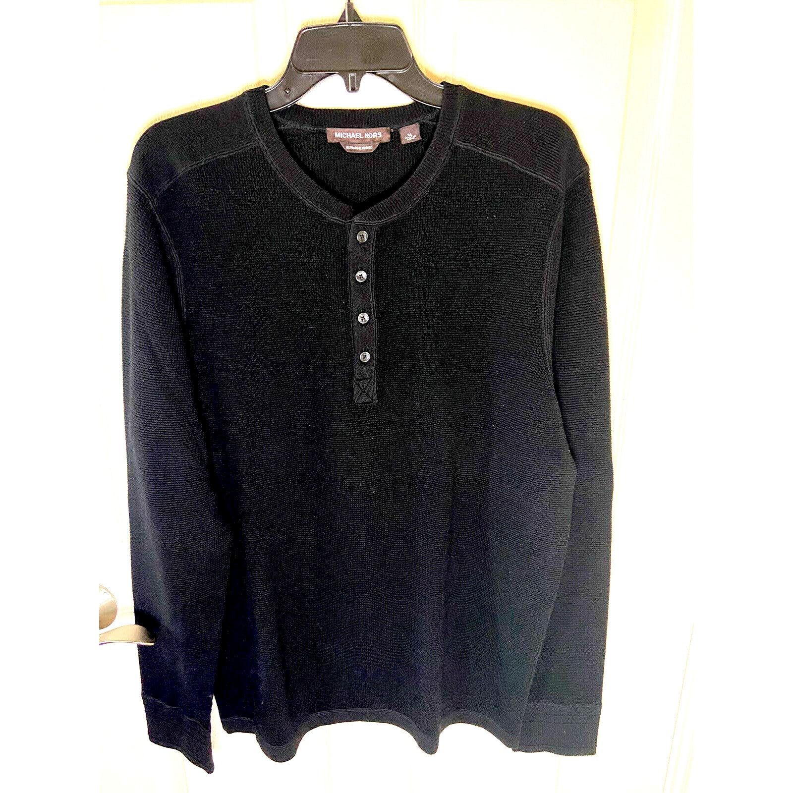 Michael Kors Michael Kors XL Black Merino Wool Crew Neck Henley Sweater Size US XL / EU 56 / 4 - 1 Thumbnail