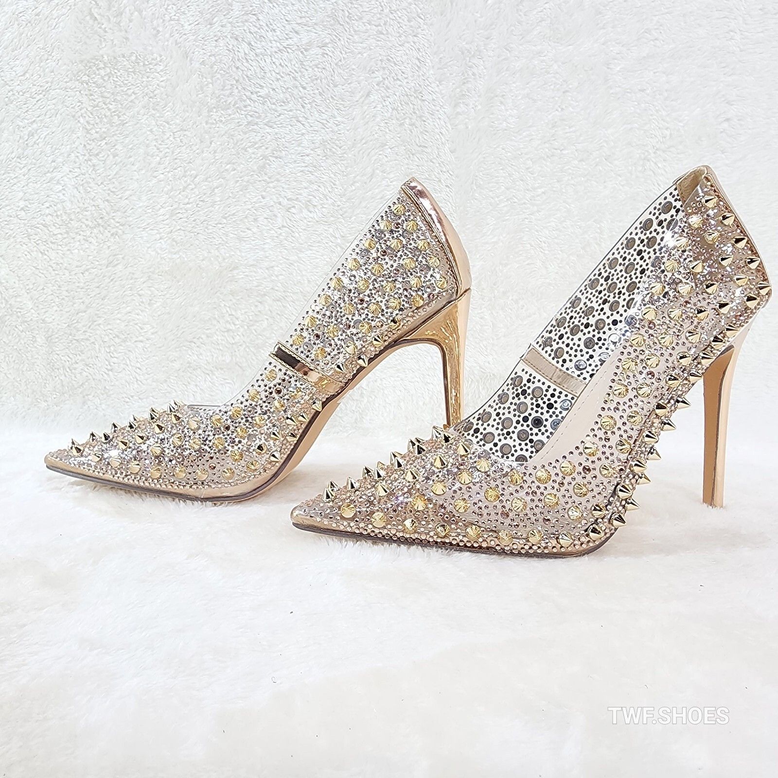 Other Spicy Stiletto Clear Pumps Rose Gold Studs & Rhinestone Pump Size US 11 / IT 41 - 1 Thumbnail