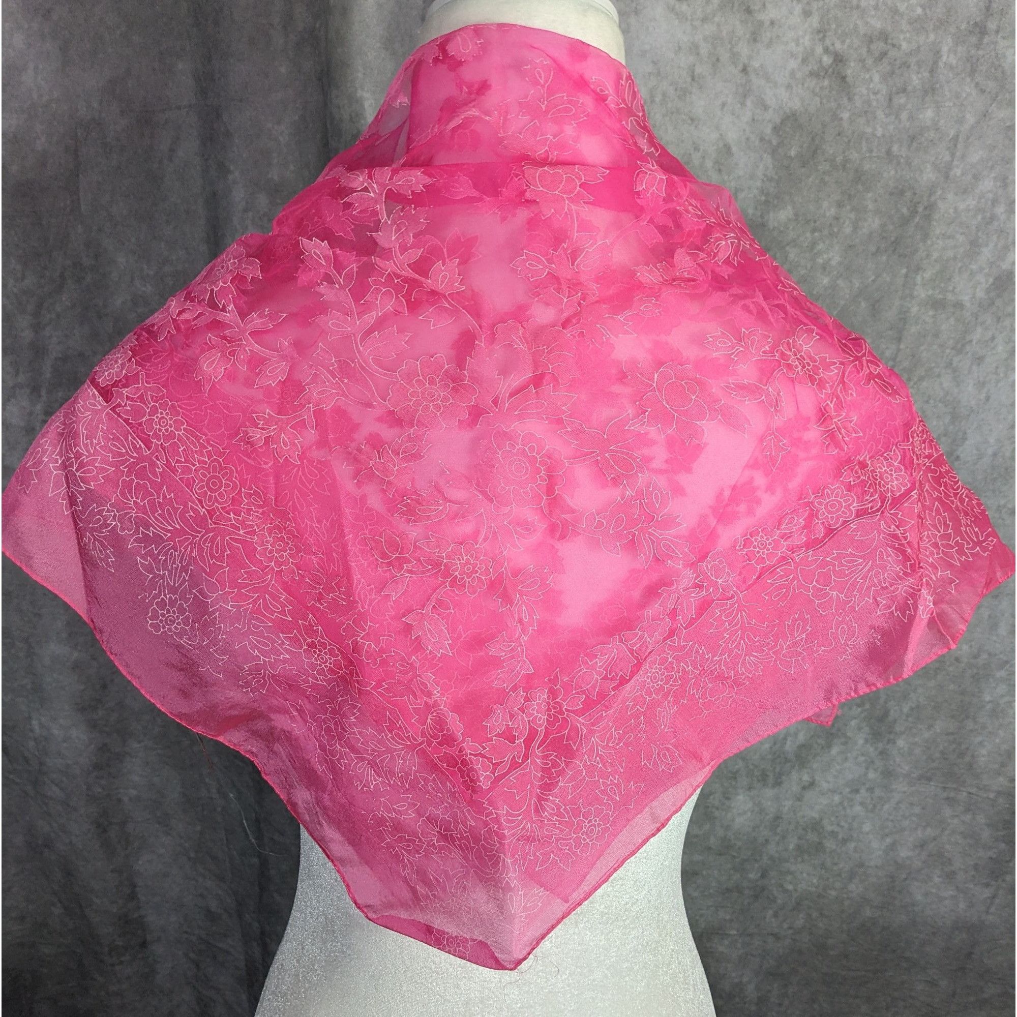 Other A Paris Scarf Vintage Pink Floral Sheer Nylon Square Made In Size ONE SIZE - 7 Thumbnail