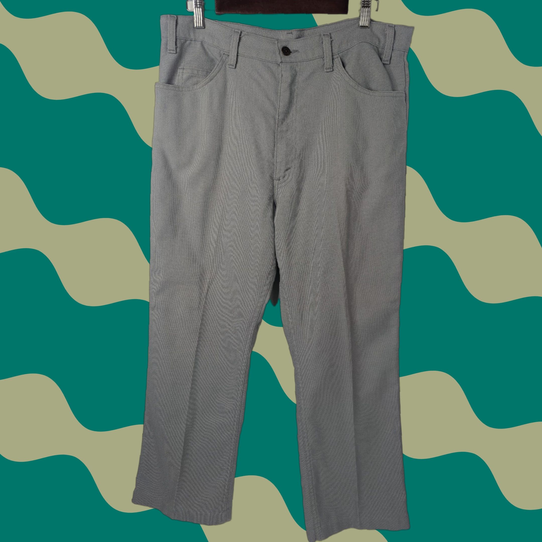 Levi's VINTAGE Levi's 517 Sta-Prest Pants Boot Cut Grey 34x28 Mens Cowboy Western 5-Pocket Design Twill Polyester Dacron Disco Hippie Sta-Prest Brand Size US 34 / EU 50 - 1 Thumbnail