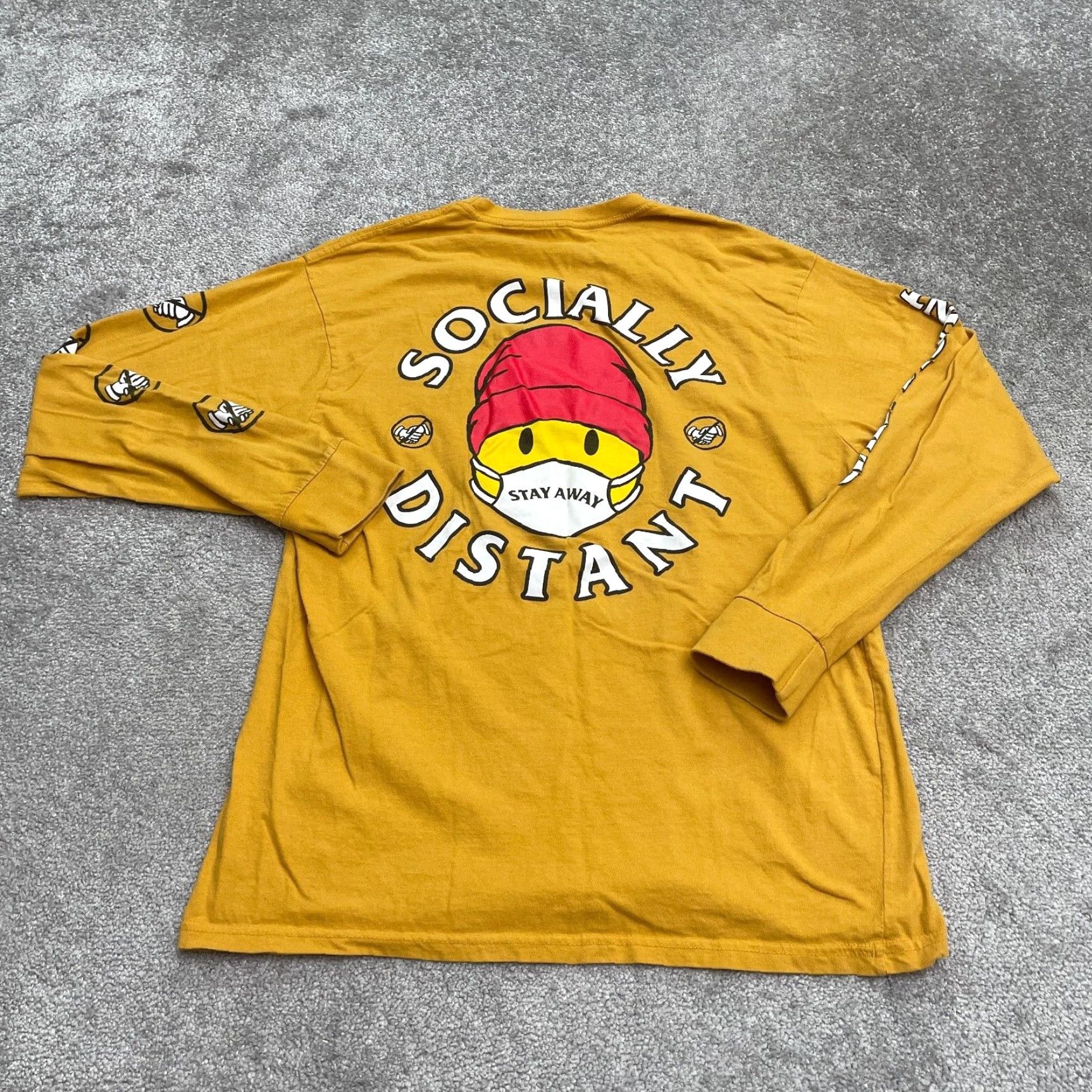 Vintage Eighty Eight Graphic T-Shirt Mens Large Yellow Socially Distant Long Sleeve Top Size L / US 10 / IT 46 - 2 Thumbnail