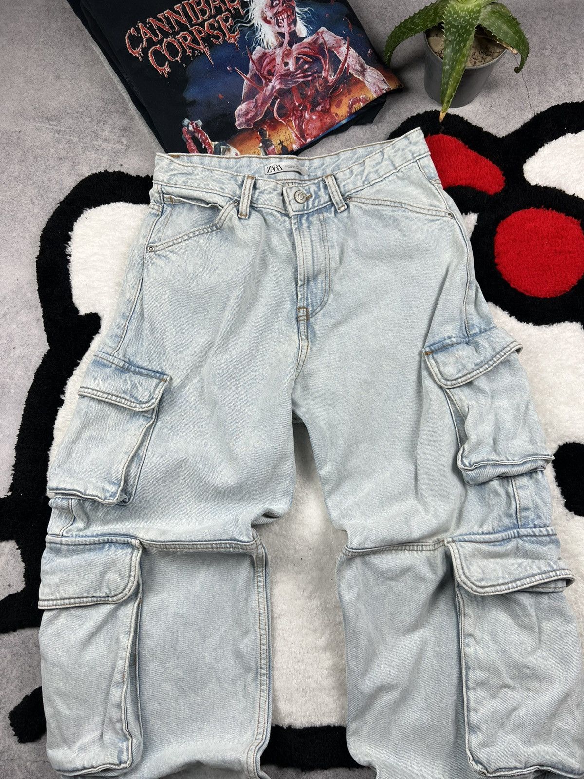 If Six Was Nine Y2K Cargo Baggy Multi Pocket Oversized Trashed Mudwash Jeans Size US 31 - 5 Thumbnail